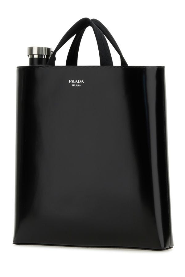 Prada Man Black Leather Shopping Bag - 2