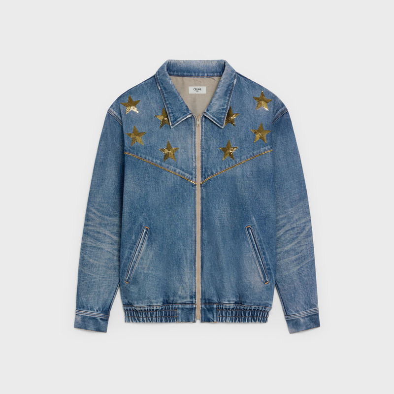 EMBROIDERED TEDDY JACKET IN UNION WASH DENIM WITH STARS 1