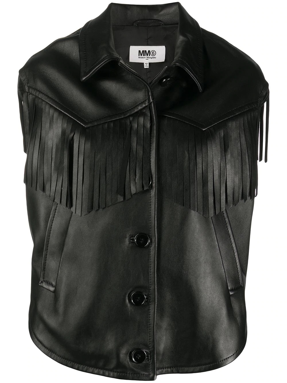 fringed sleeveless leather jacket - 1