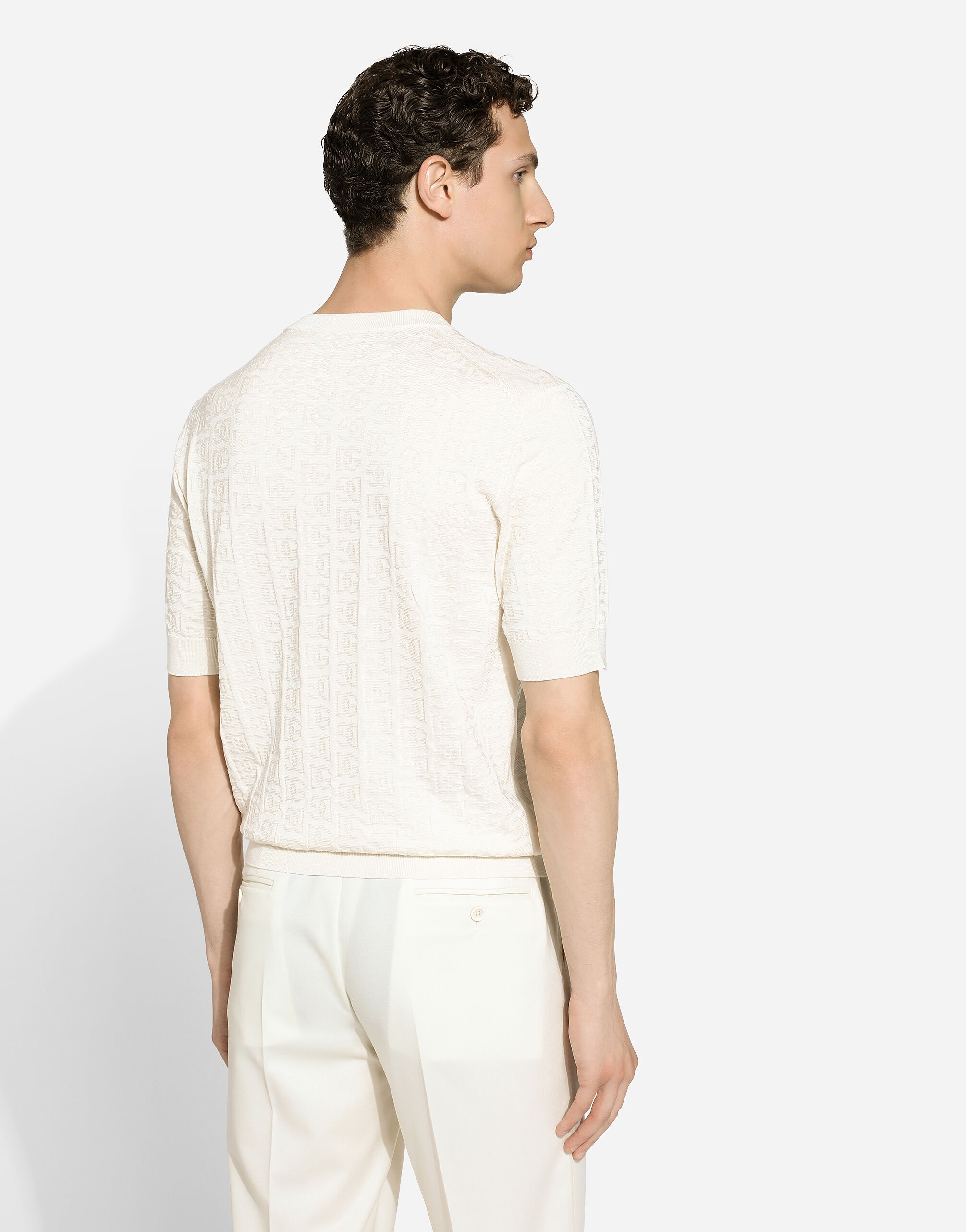 Silk jacquard round-neck sweater with DG logo - 3