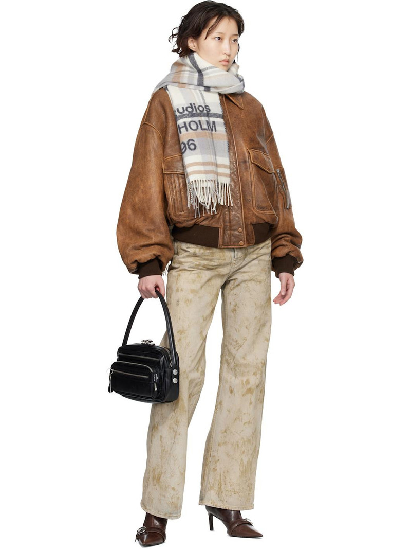 Acne Studios Gray & Beige Check Logo Wide Scarf outlook