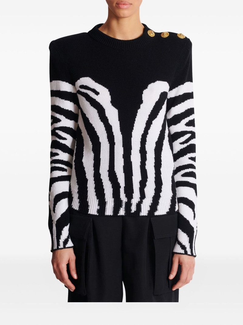 Balmain zebra-pattern padded-shoulder sweater outlook