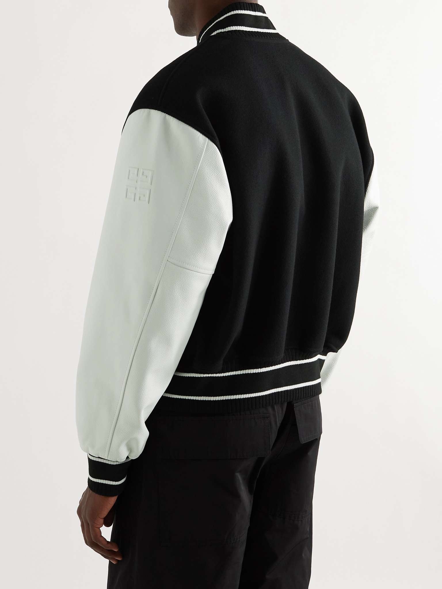 Logo-Appliquéd Leather-Trimmed Wool-Blend Bomber Jacket - 4