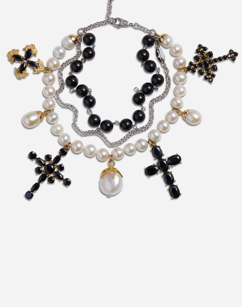 Dolce & Gabbana Yellow and white gold family bracelet with cblack sapphire, pearl and black jade beads outlook