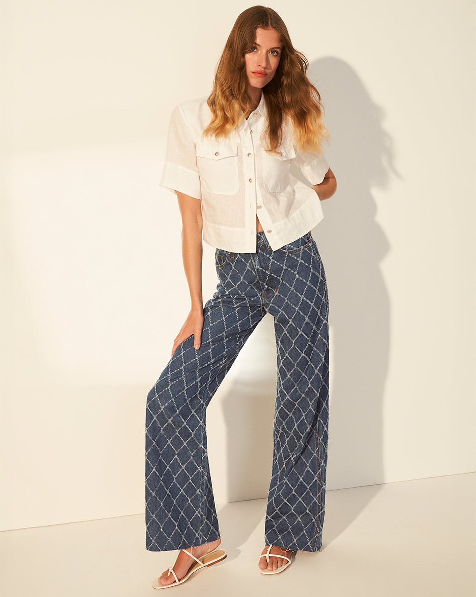 TAYLOR DIAMOND PRINTED WIDE LEG JEAN - 6