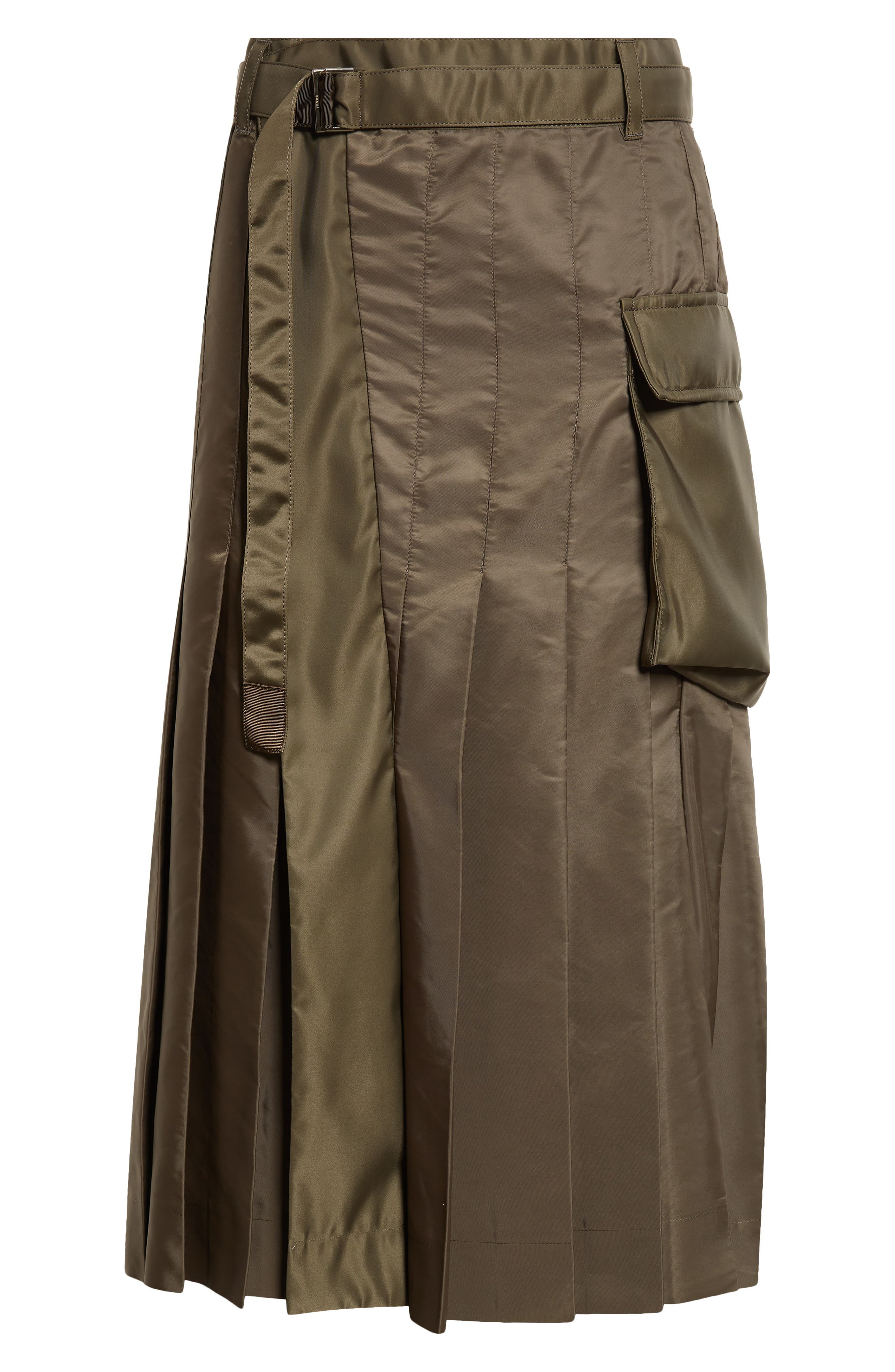 Sacai Belted Pleated Midi Skirt in Dark Khaki at Nordstrom - 6