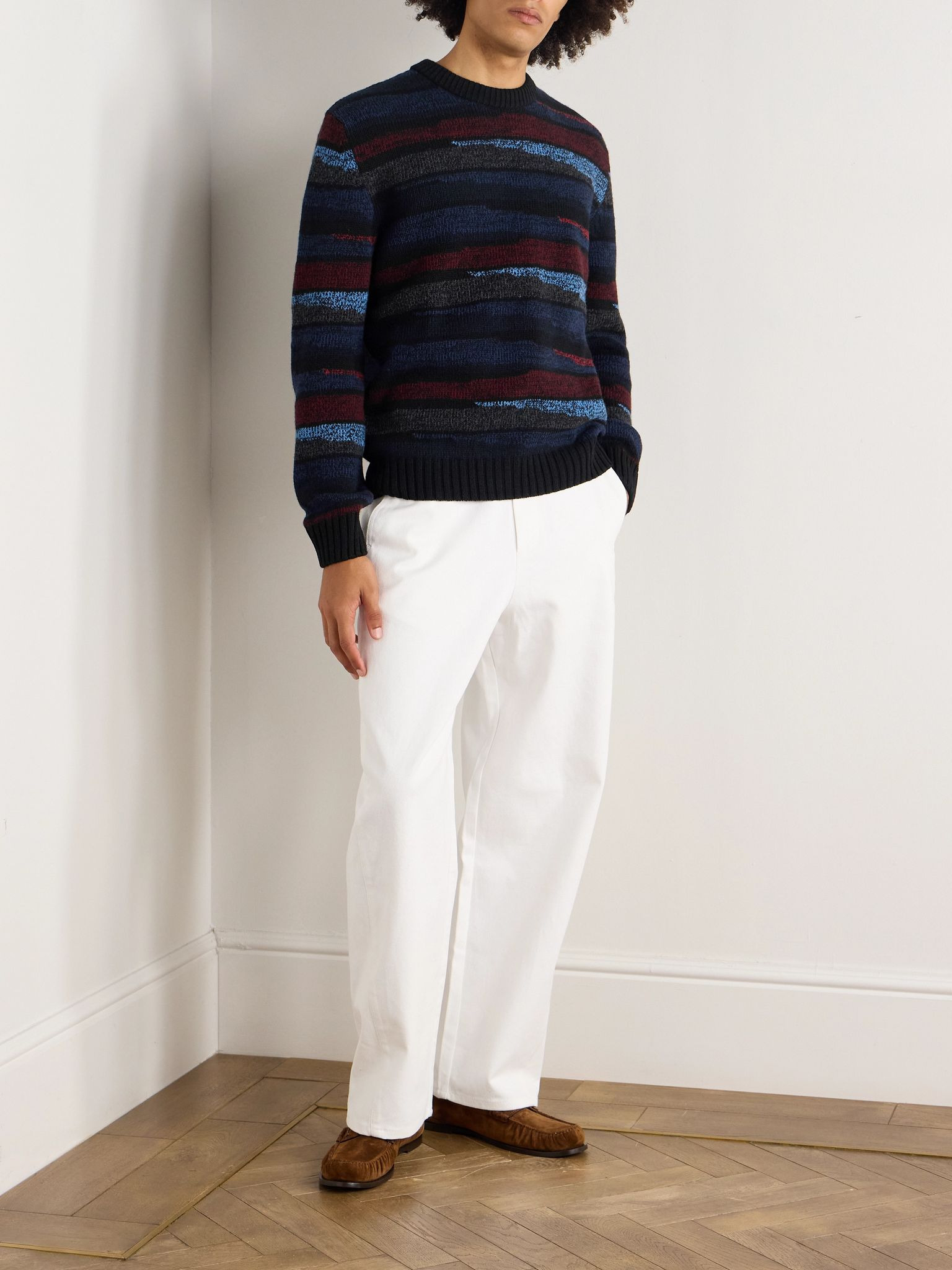Intarsia Wool Sweater Navy - 2