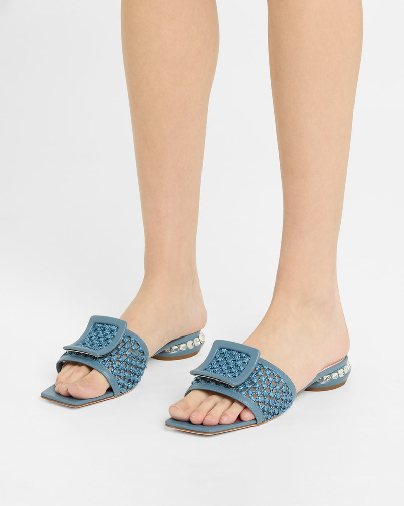 Roger Vivier Raffia Crystal Buckle Mule Sandals outlook