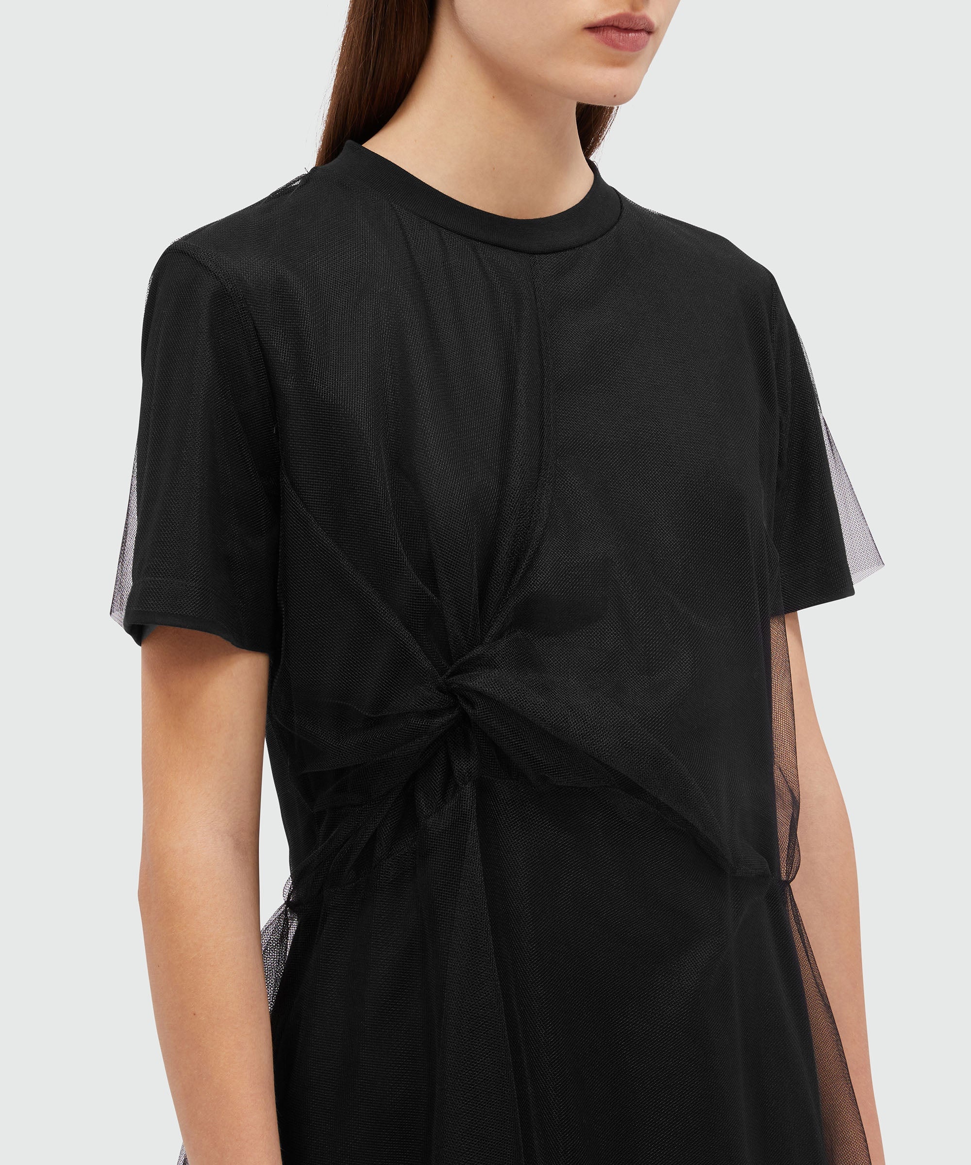 Black jersey t-shirt dress with tulle layer - 5