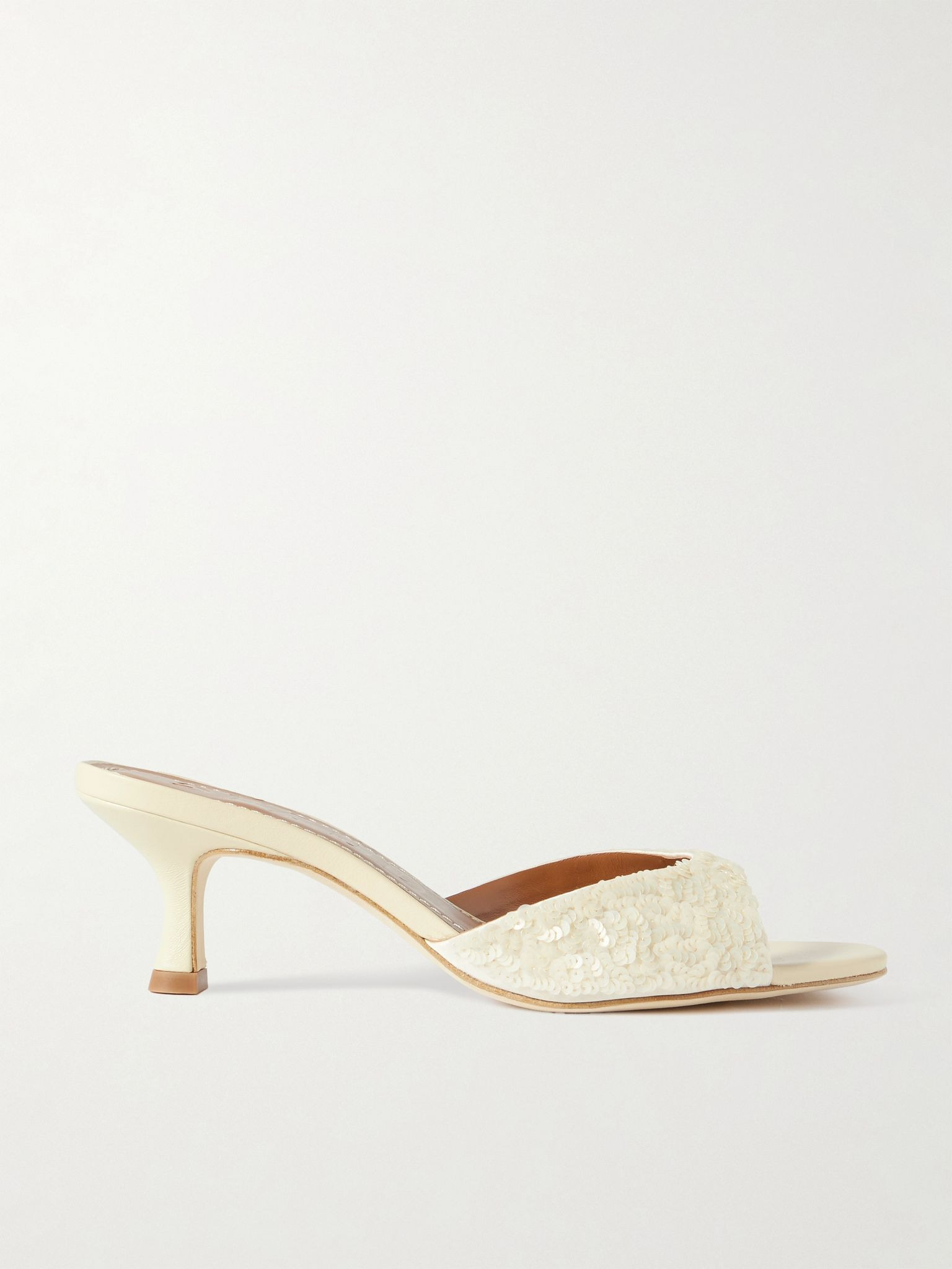 Brigitte sequined leather mules Cream - 1