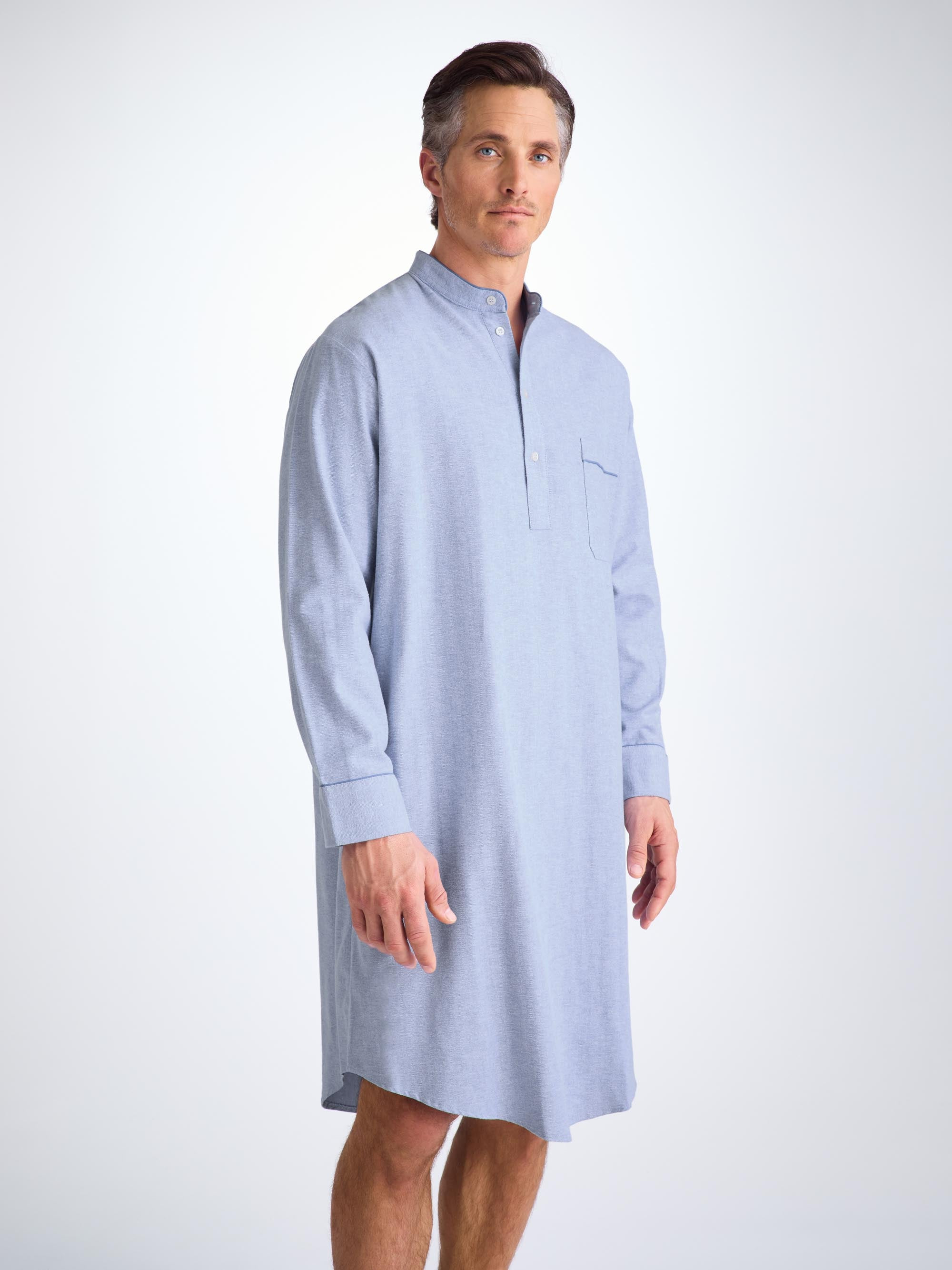 Men's Nightshirt Arran 24 Brushed Cotton Blue - 5