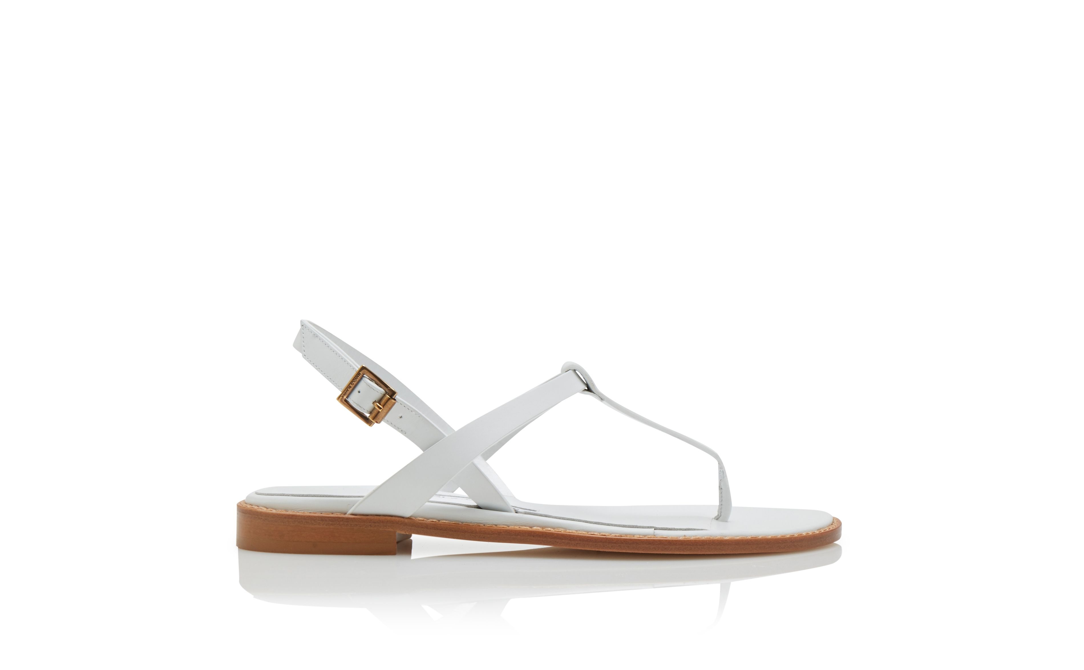 White Calf Leather Flat Sandals - 1