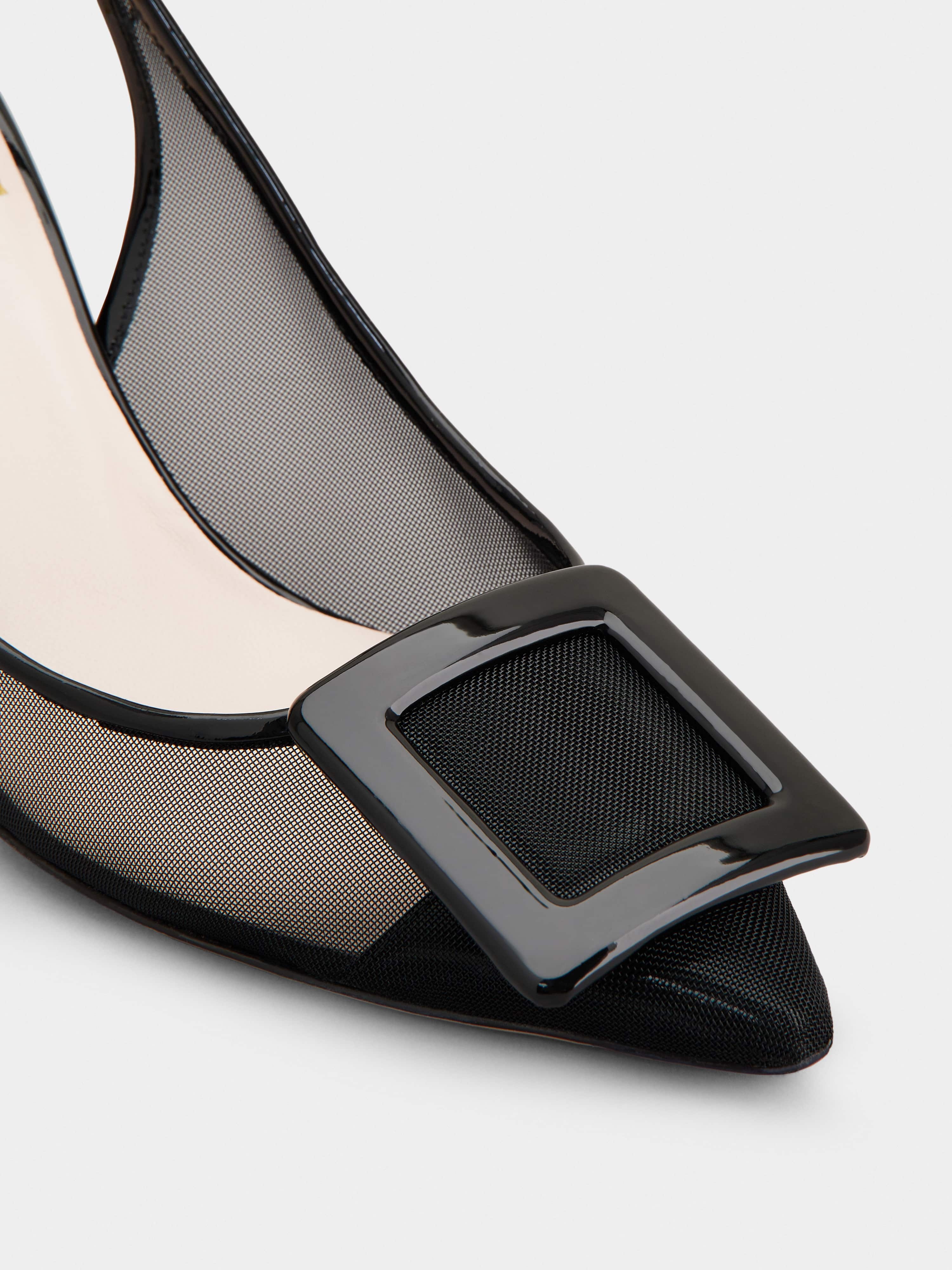 Viv' In The City Net Covered Buckle Slingback Pumps in Fabric - 3