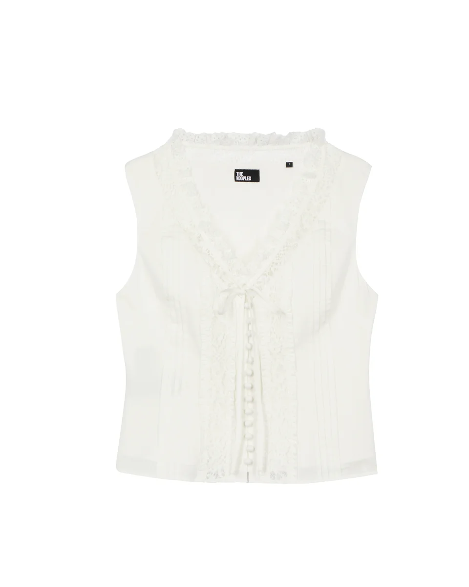 COTTON TOP WITH ECRU LACE INLAY - 1