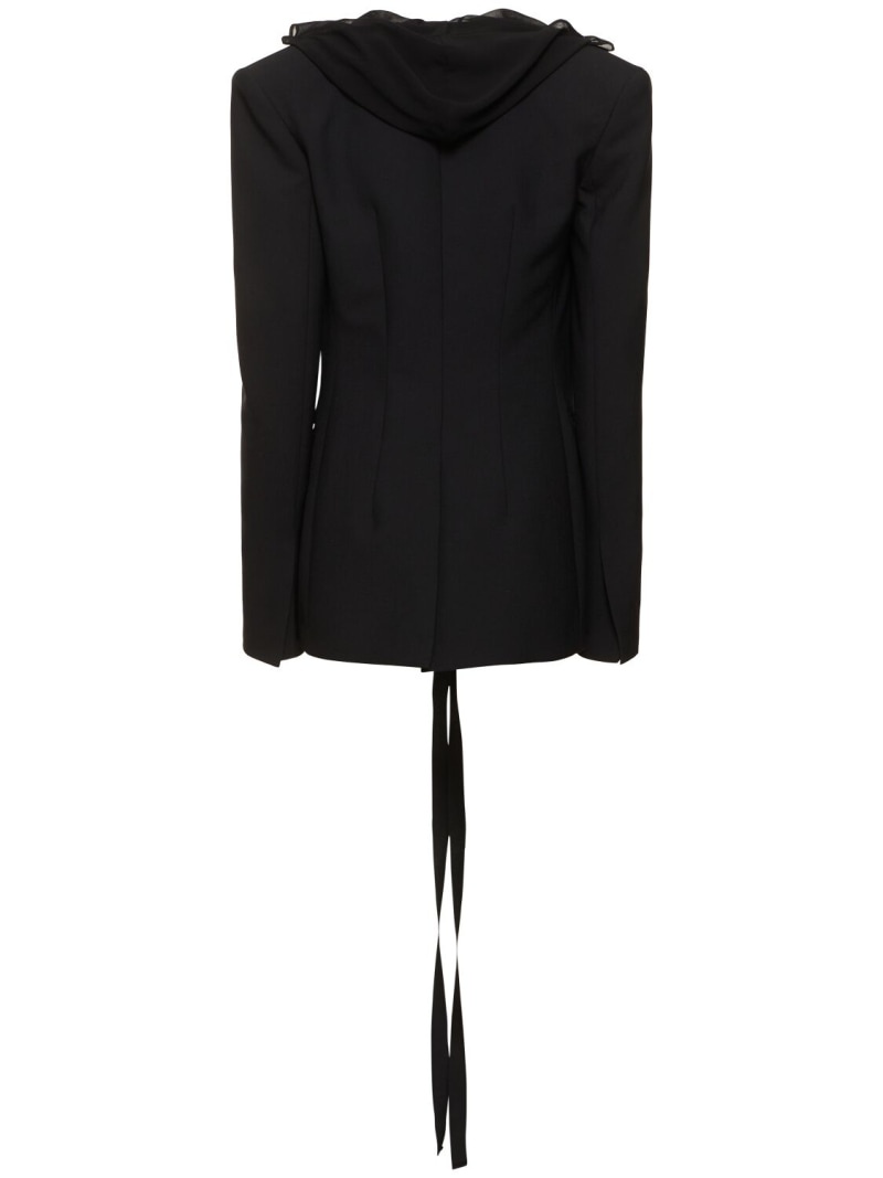 Tailored wool blend blazer w/ hood - 3