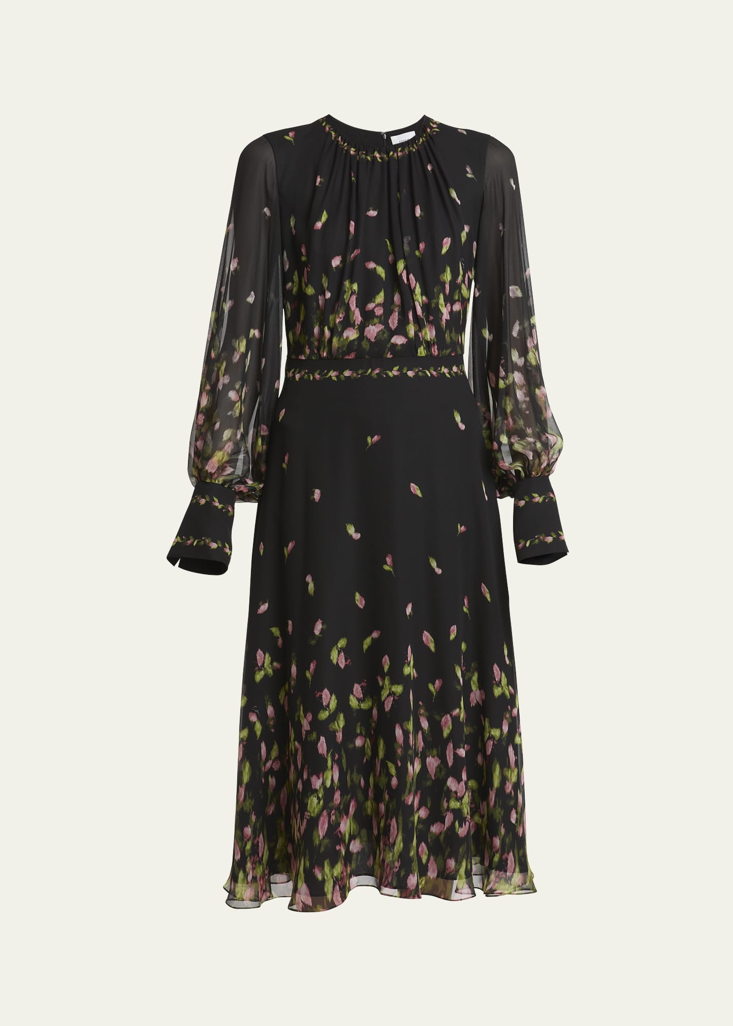 Floral Silk Long-Sleeve Midi Dress - 1