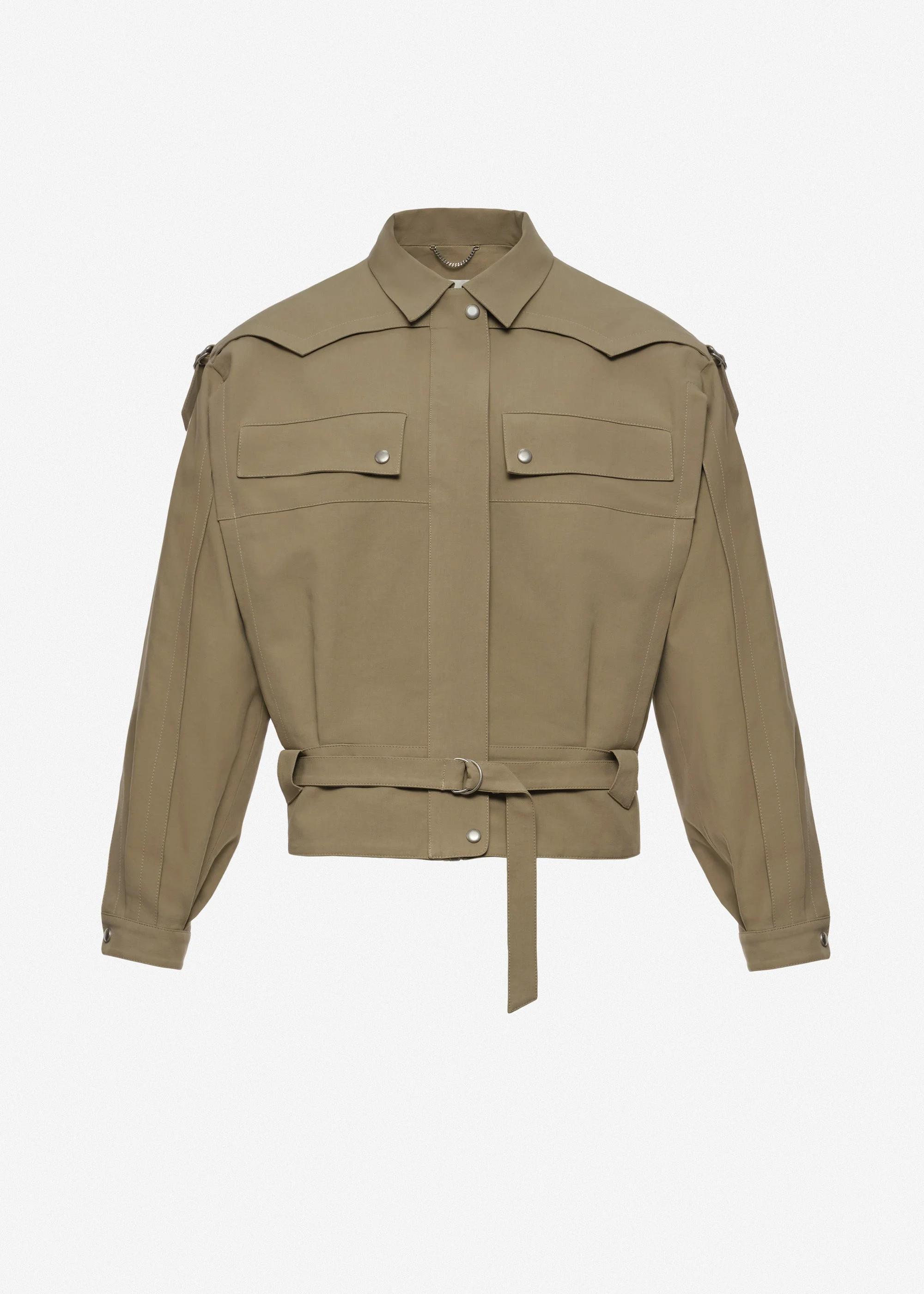 Cotton utility jacket with belt in khaki - 1
