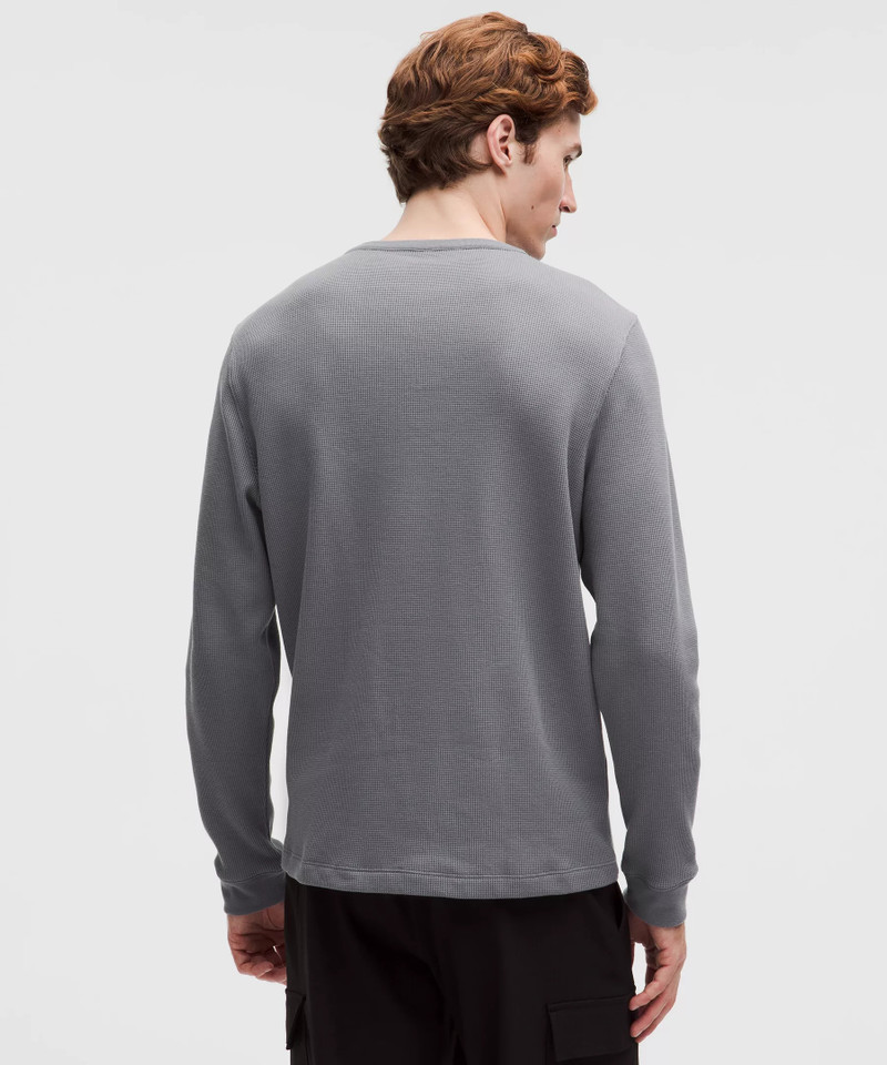 Cotton-Blend Waffle Knit Long-Sleeve Henley 3