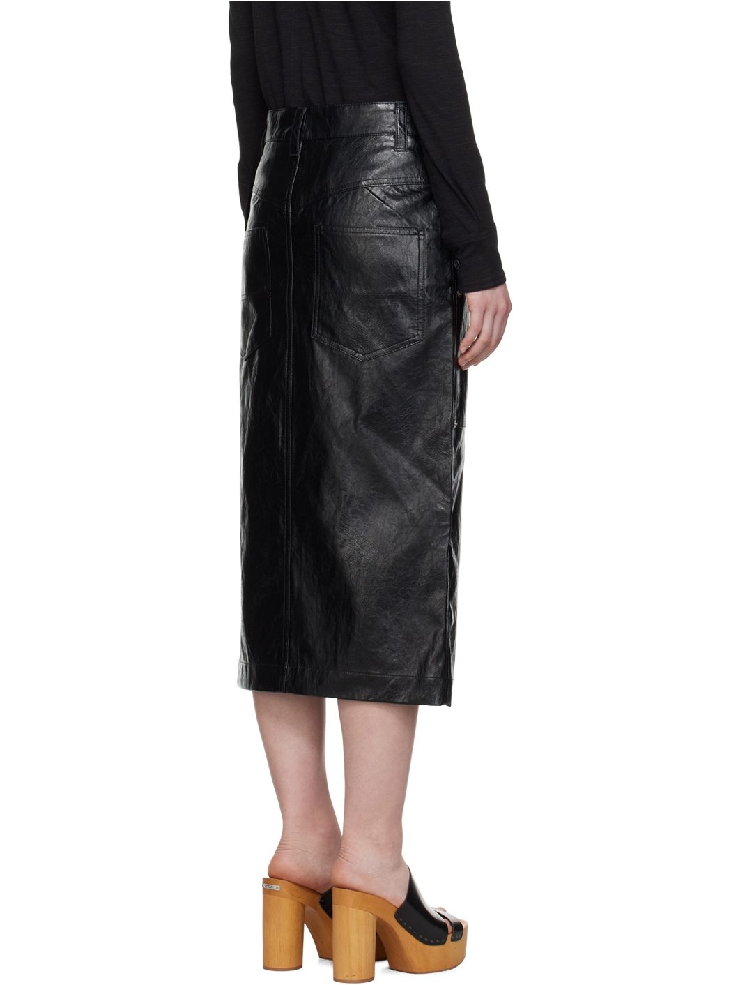 Black Angele Faux-Leather Midi Skirt - 3