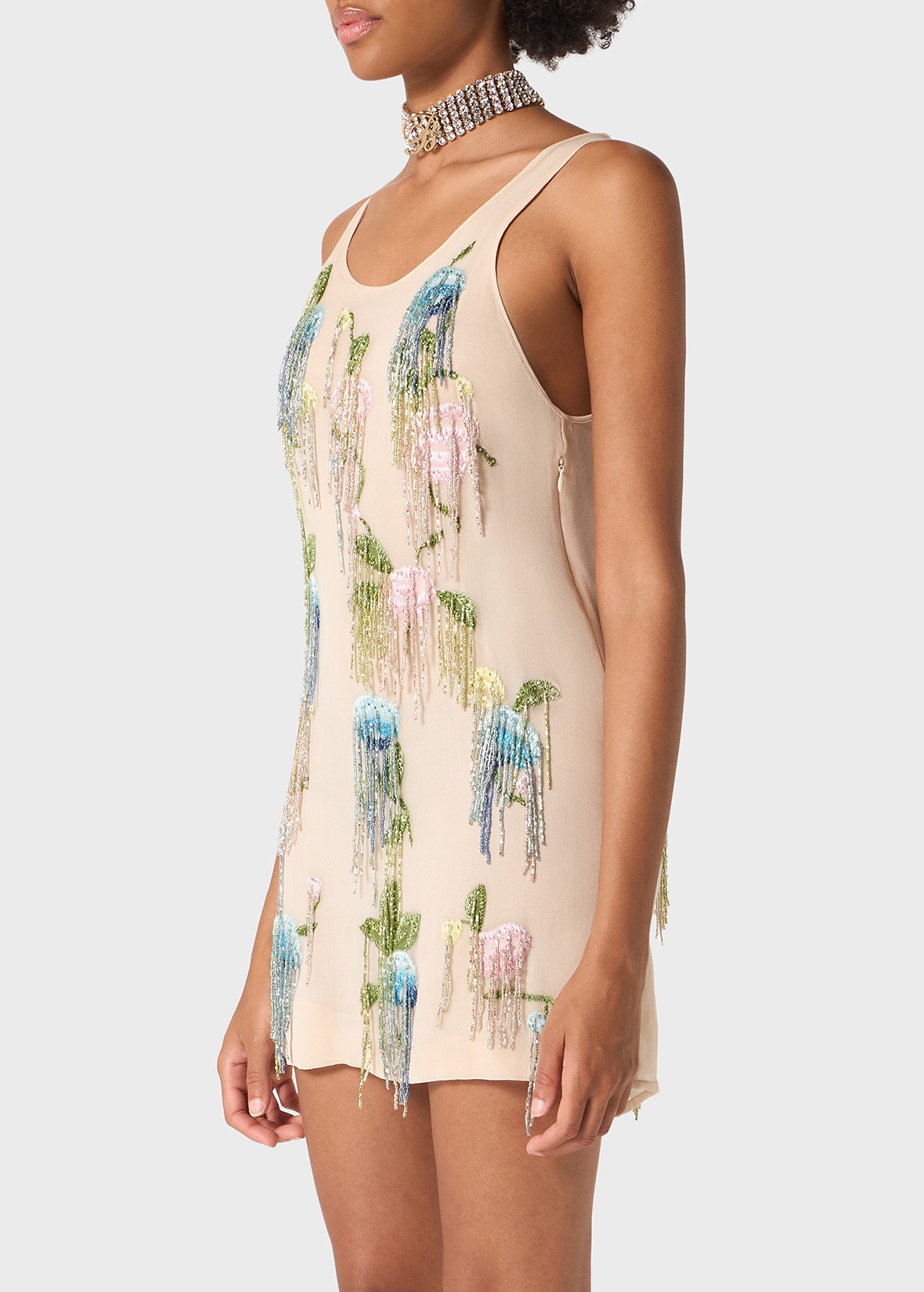 MINI DRESS IN EMBROIDERED GEORGETTE WITH BEADS - 5