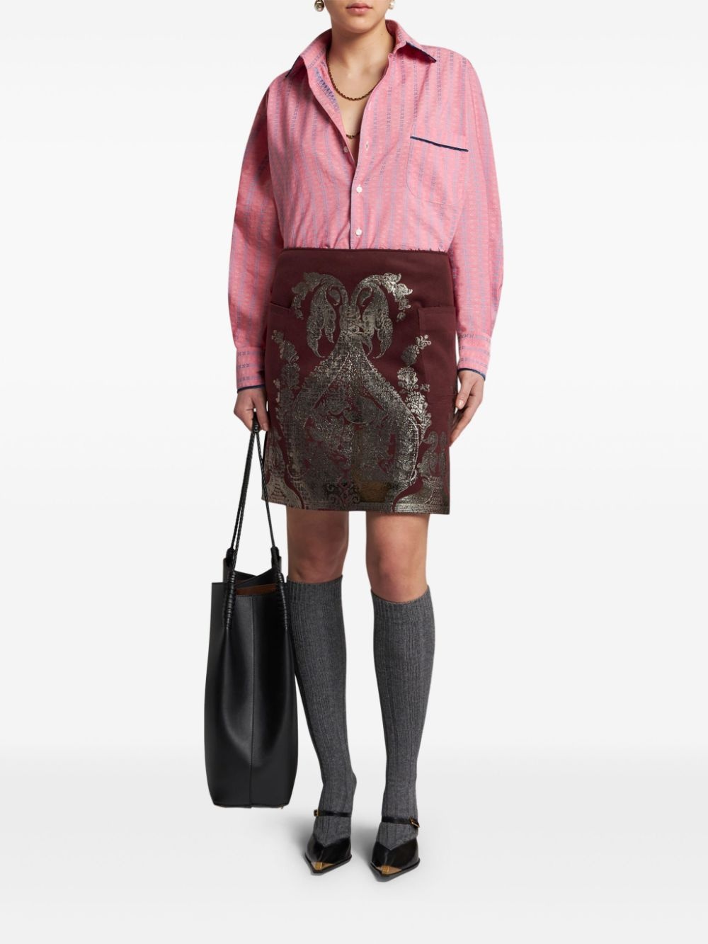 printed metallic-effect mini skirt - 2