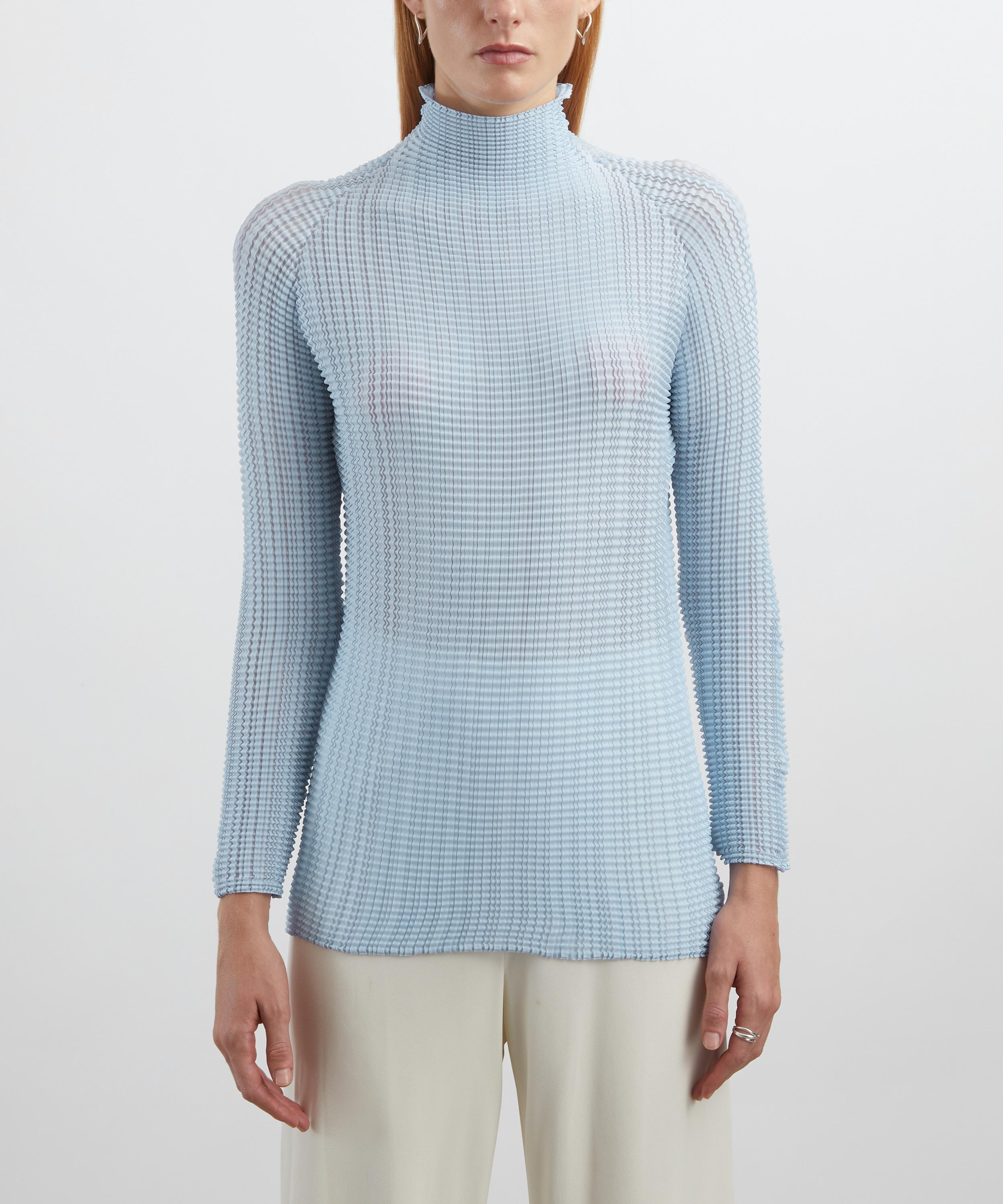 Light Blue Wooly Pleats-58 High-Neck Top - 3