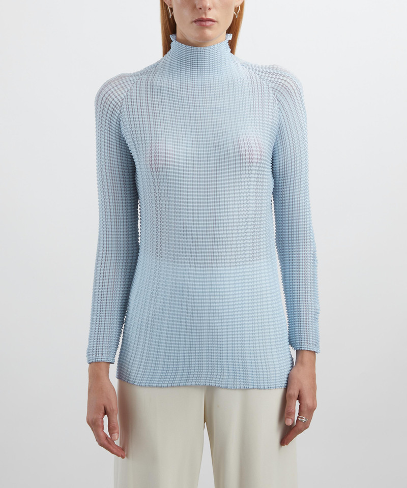 ISSEY MIYAKE Light Blue Wooly Pleats-58 High-Neck Top outlook