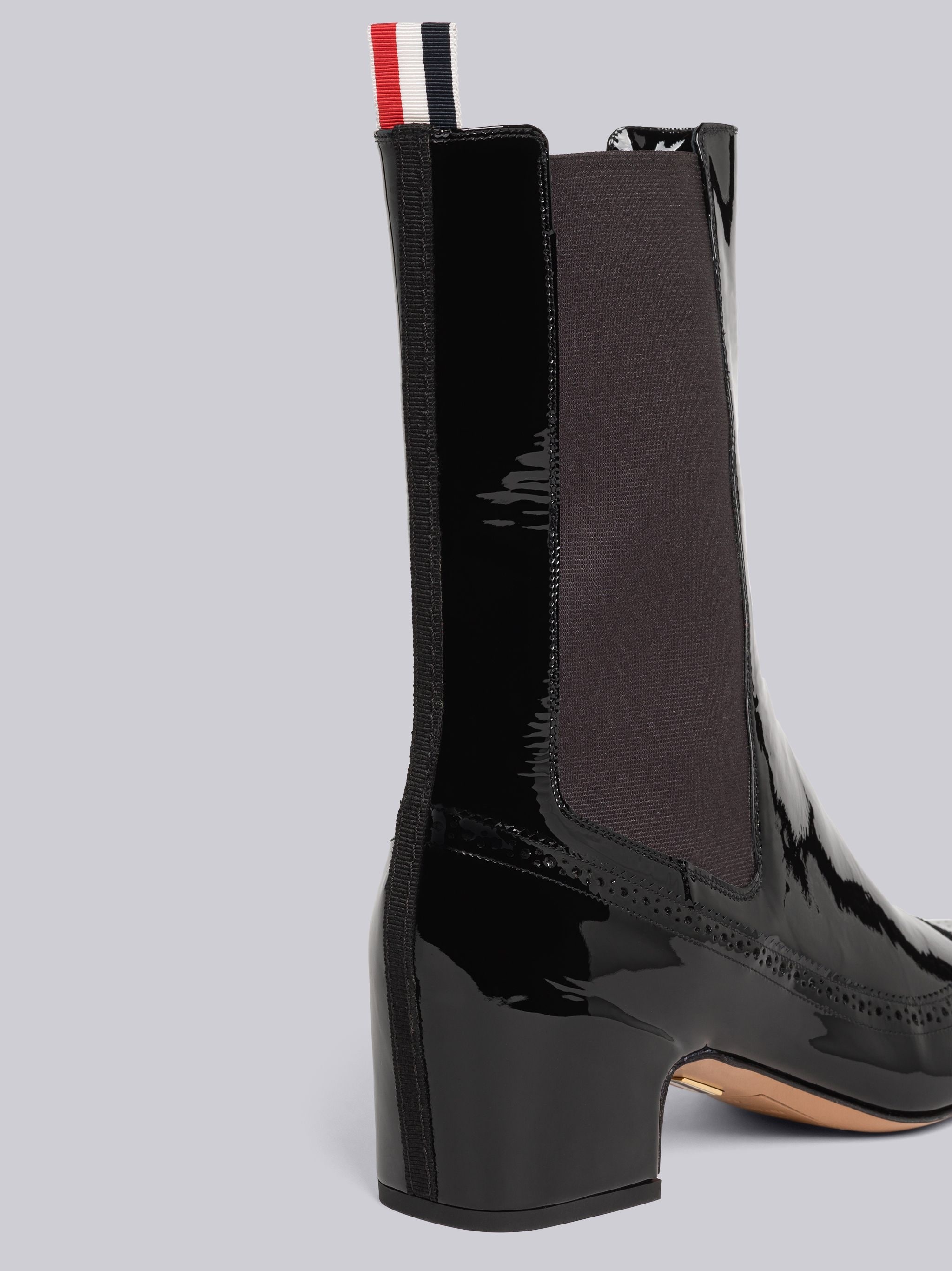 Soft Patent Leather Mid Calf 4-Bar Heeled Chelsea Boot - 2