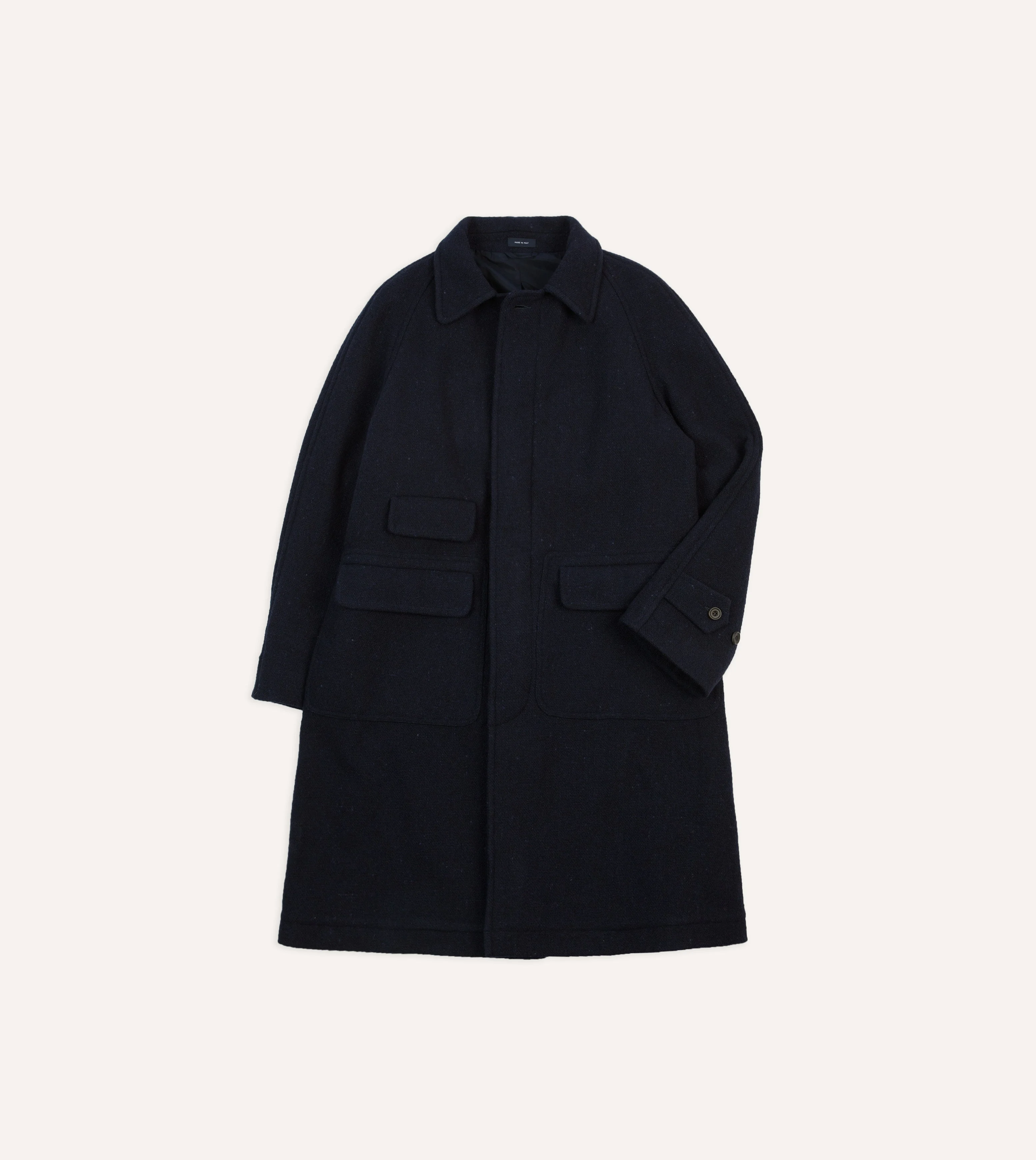 Navy Donegal Wool Raglan Coat - 1