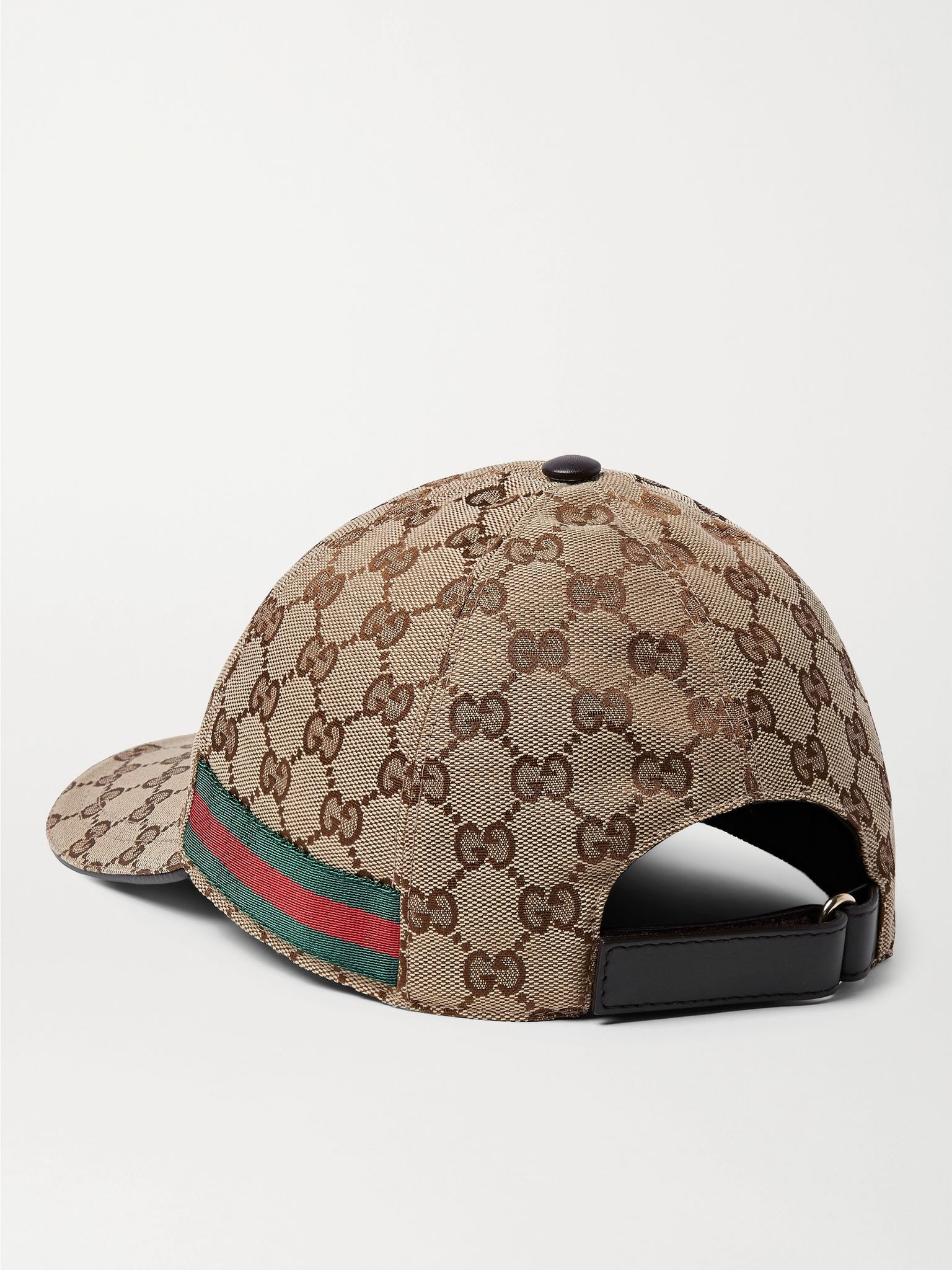 Webbing-Trimmed Monogrammed Canvas Baseball Cap Brown - 3
