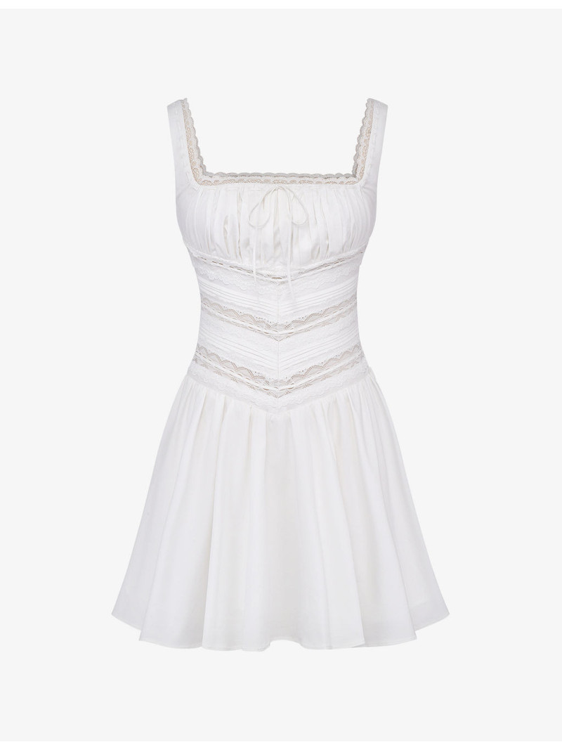 Tiffani square-neck lace-trim stretch-cotton mini dress 1