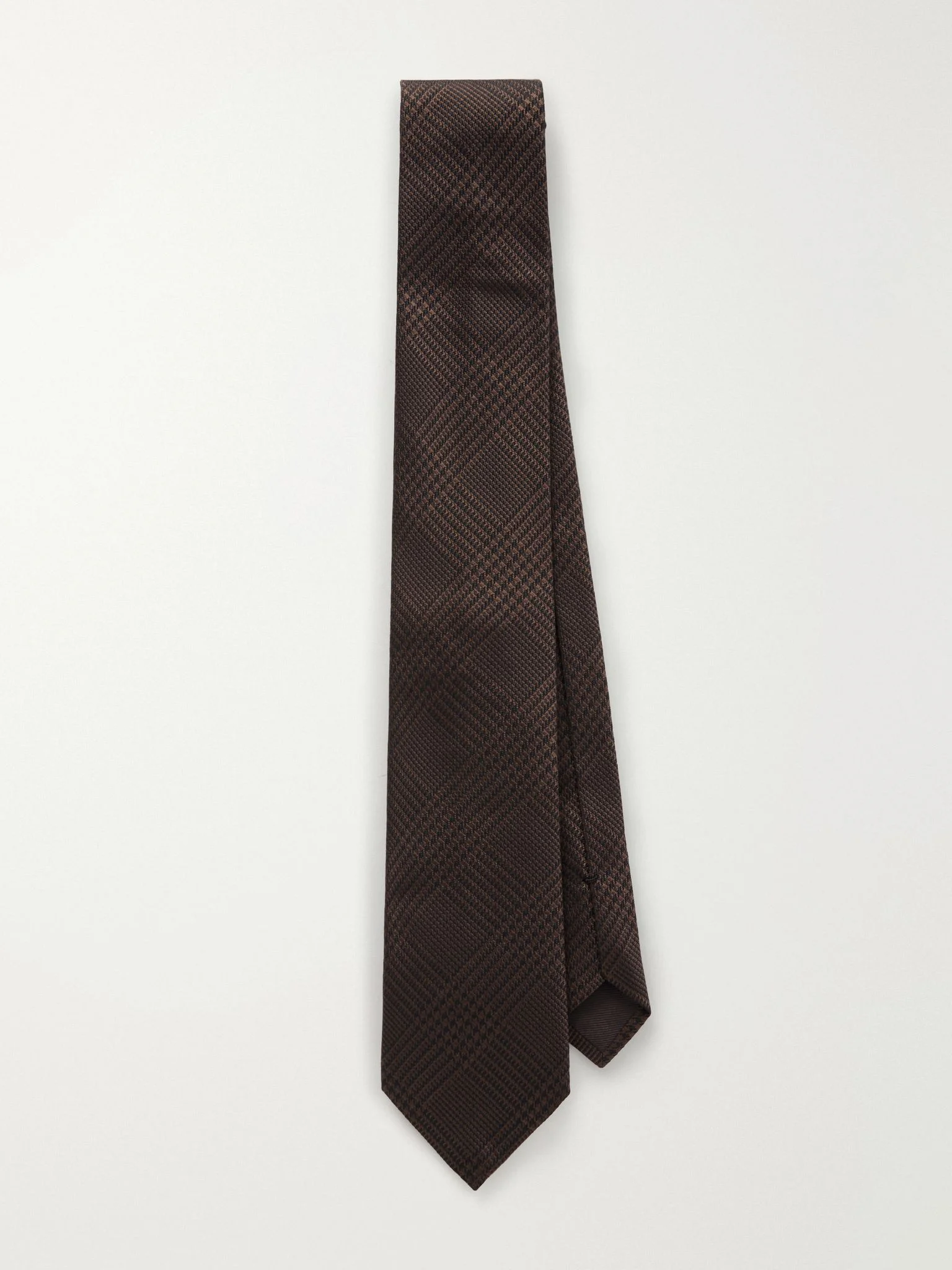 7cm Prince of Wales Checked Silk-Jacquard Tie Brown - 1