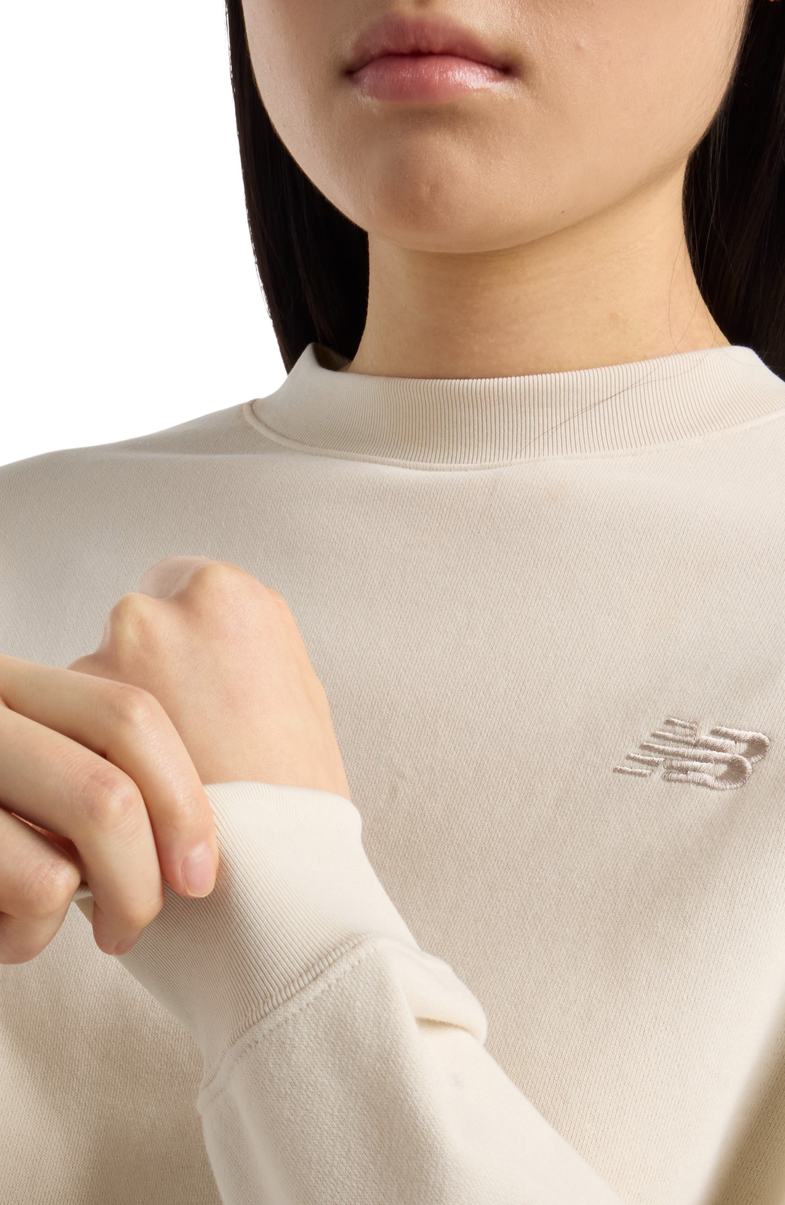 New Balance Coastal Fleece Oversize Crop Crewneck Sweatshirt in Linen at Nordstrom - 7