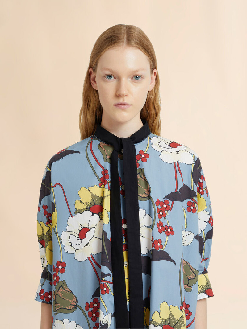 BLUE OVERSIZED POPLIN DRESS WITH MELODIA PRINT 4