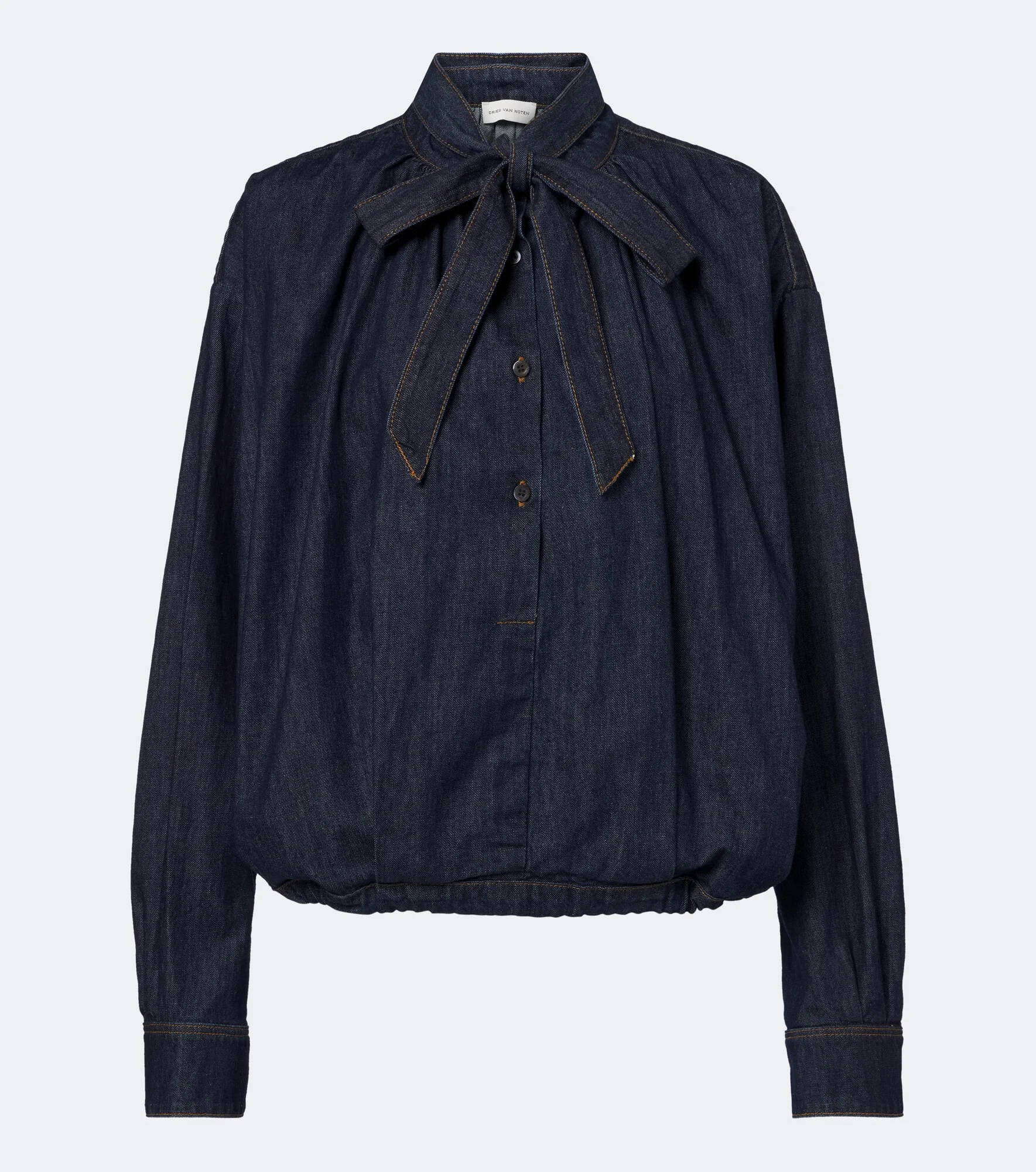Tie-neck denim blouse - 1