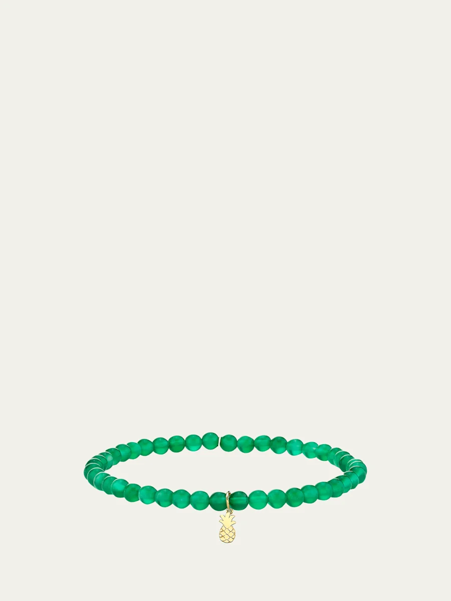14K Tiny Pure Pineapple on Green Onyx Bracelet - 1