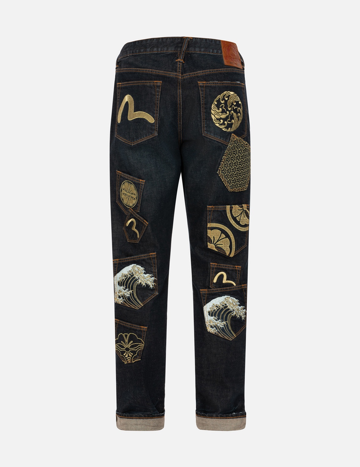 SEAGULL AND KAMON EMBROIDERY MULTI-POCKET CARROT FIT DENIM JEANS #2017 - 17