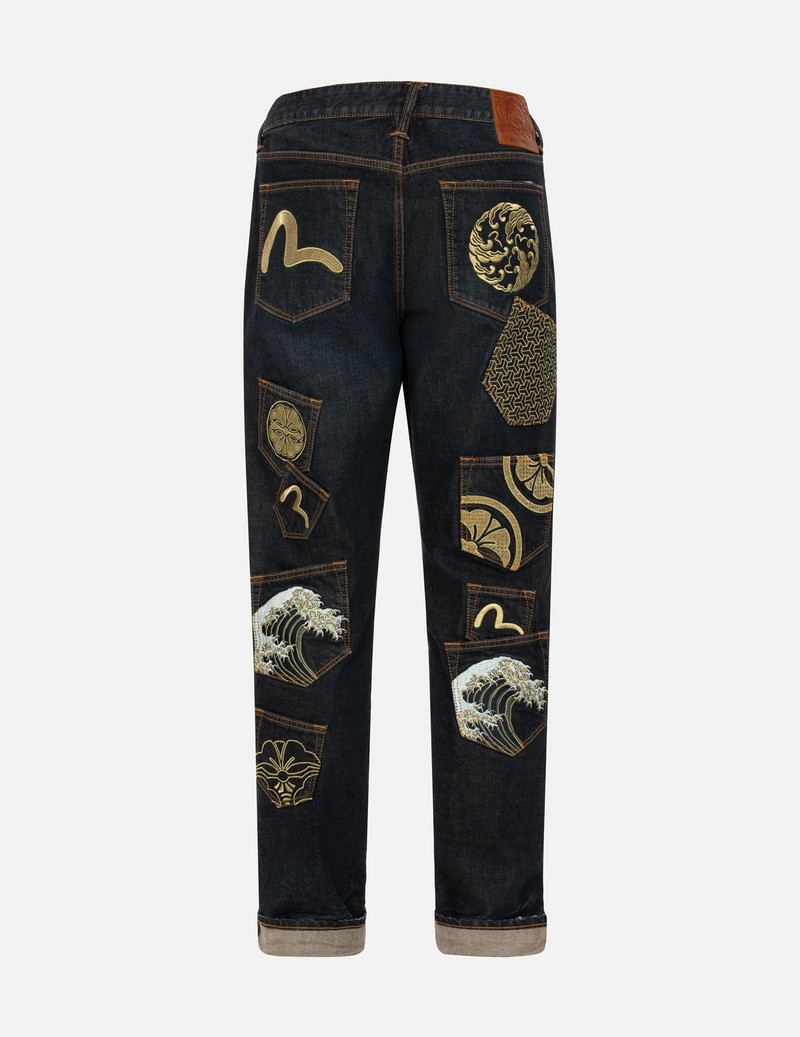 SEAGULL AND KAMON EMBROIDERY MULTI-POCKET CARROT FIT DENIM JEANS #2017 17