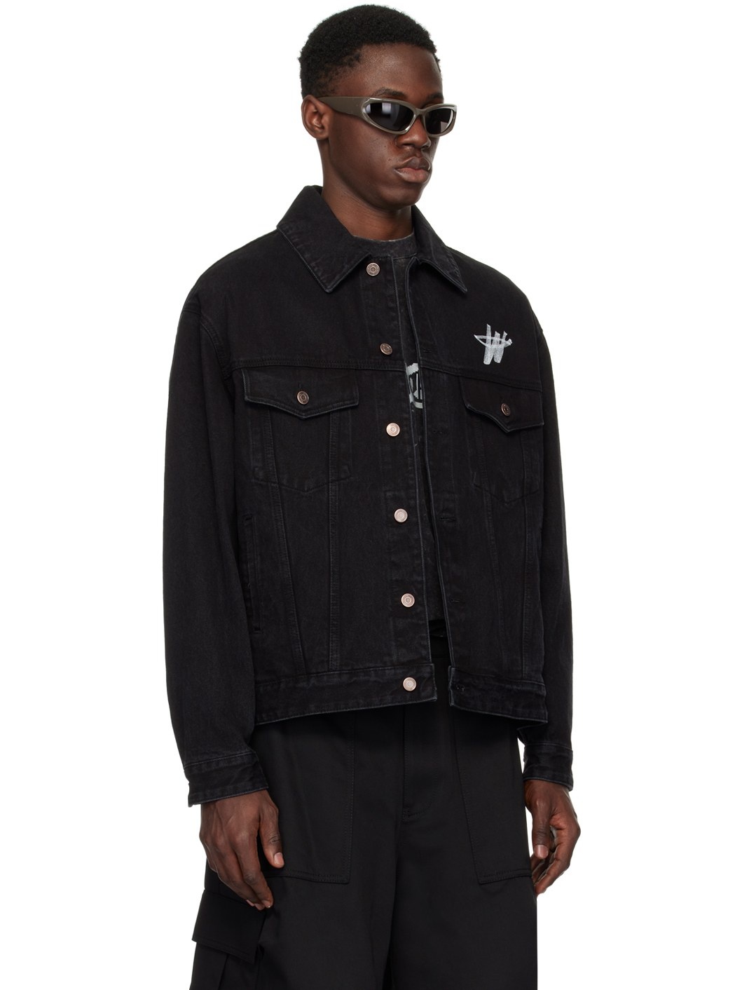 Black Printed Denim Jacket - 2