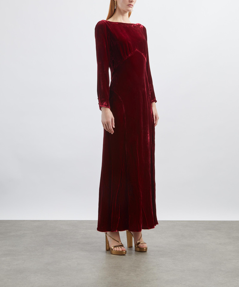 RIXO Devina Burgundy Silk-Velvet Dress outlook