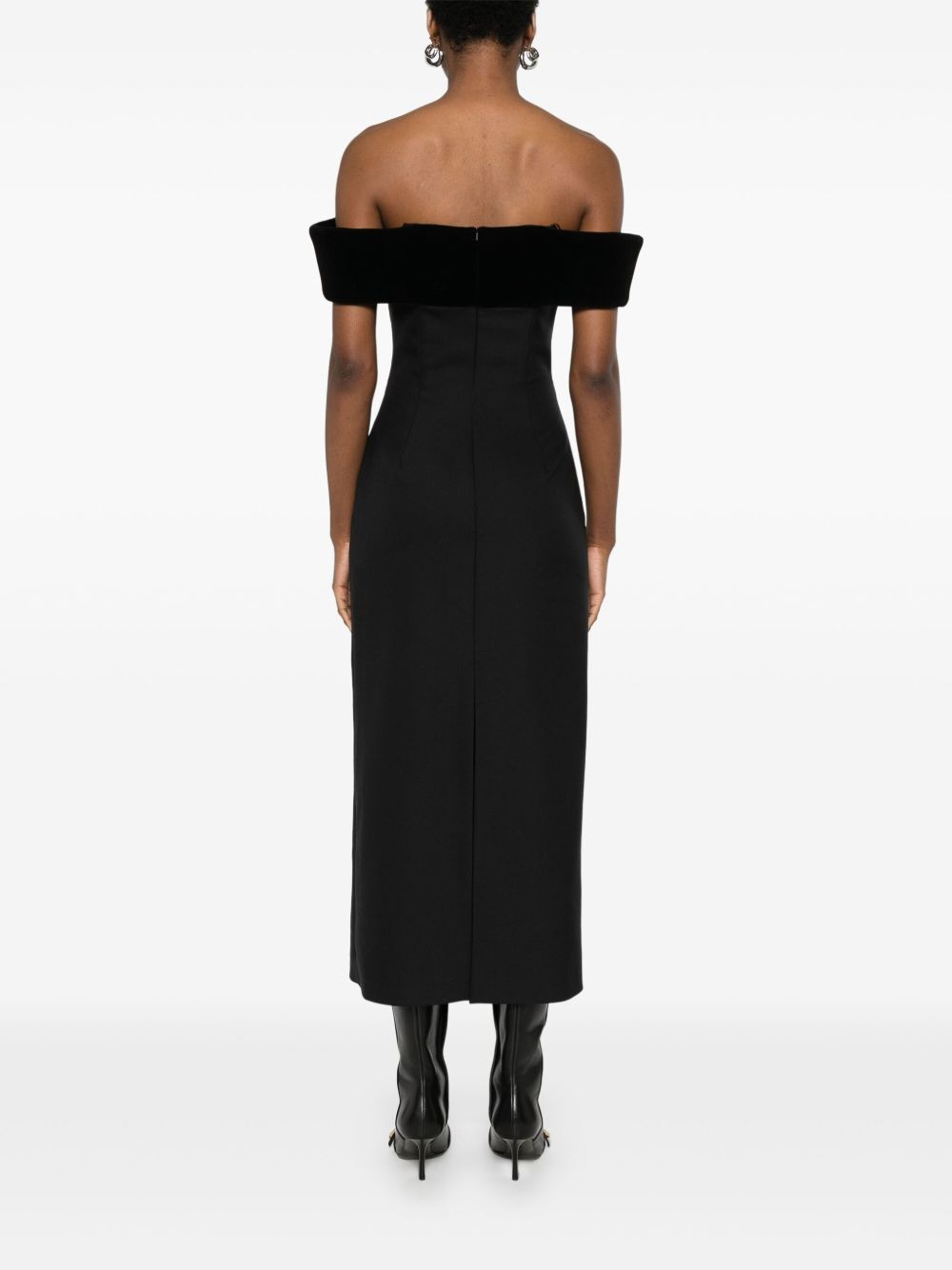 off-shoulder velvet-detail midi dress - 4
