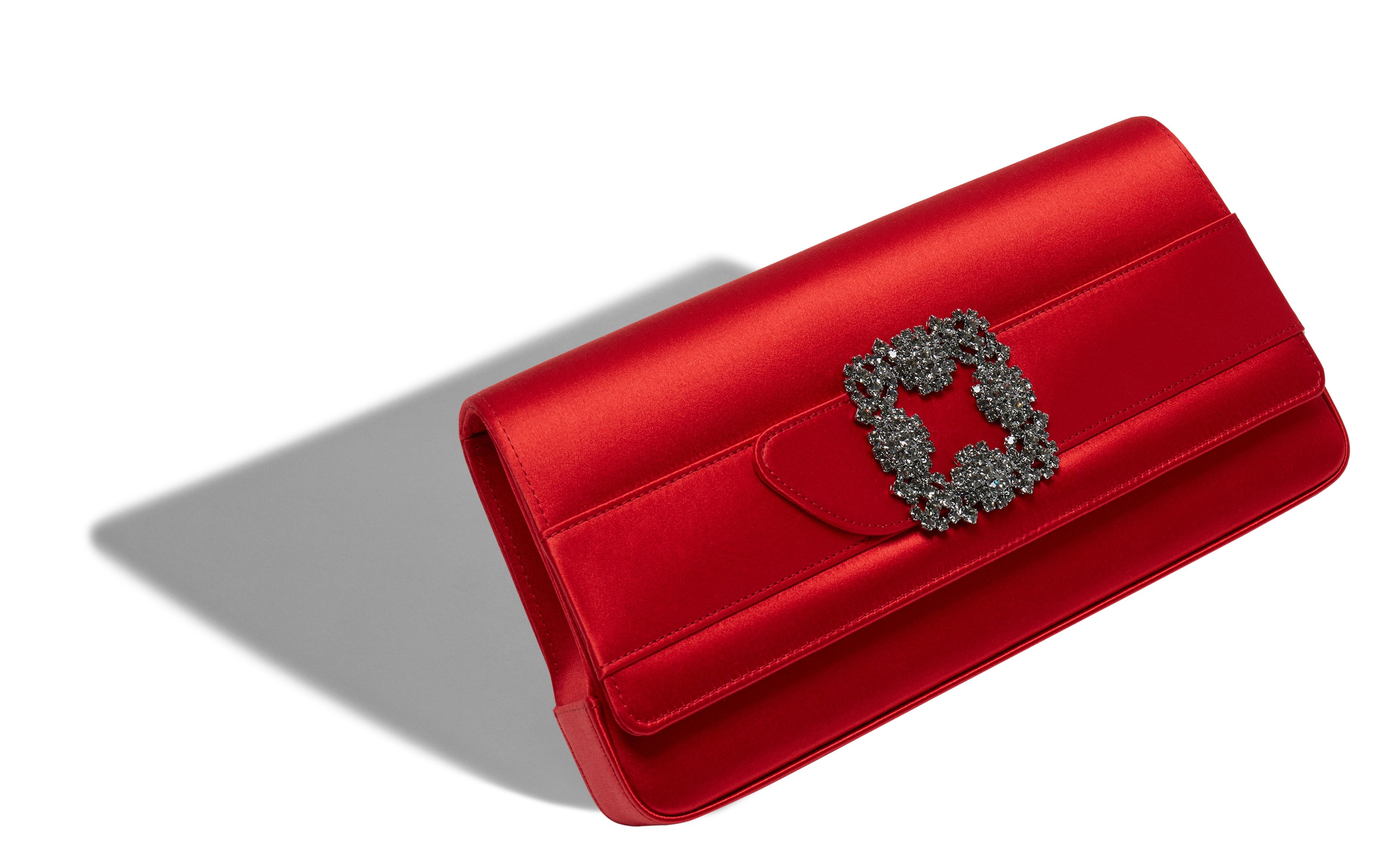 Red Satin Jewel Buckle Clutch - 2