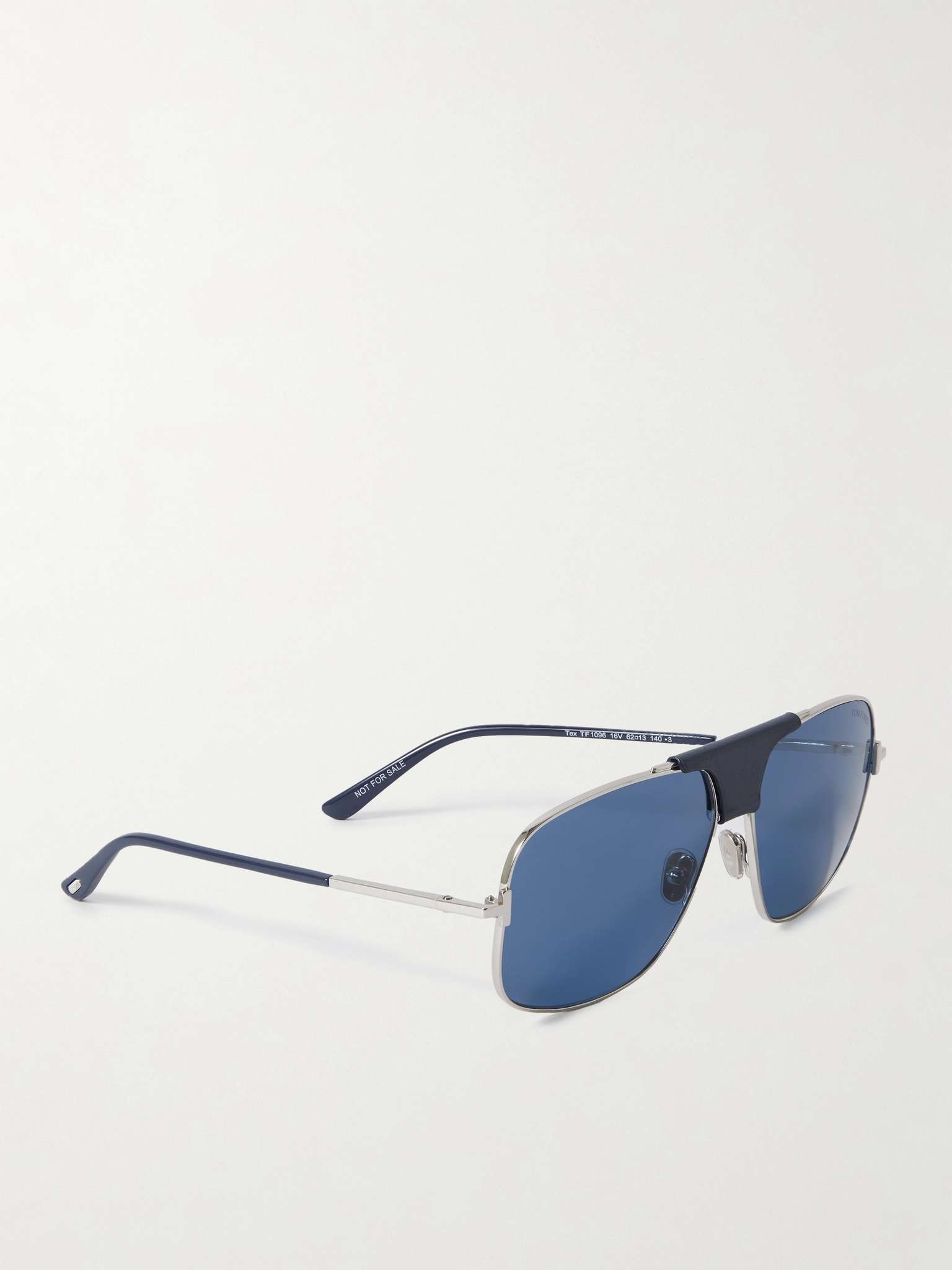 Tex Aviator-Style Leather-Trimmed Silver-Tone Sunglasses - 3