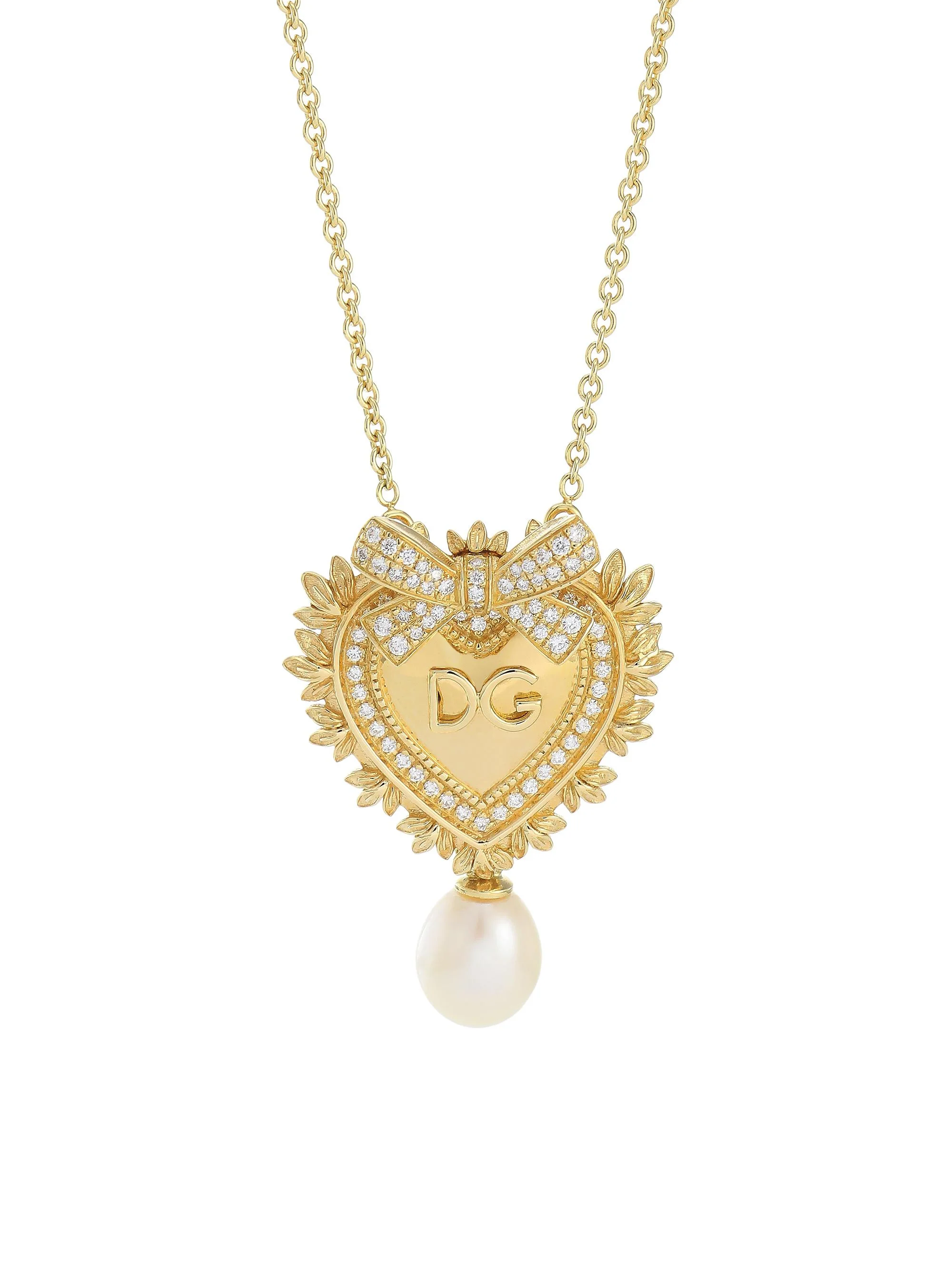 Women's 18K Yellow Gold 6MM Oval Freshwater Pearl & Diamond Sacred Heart Necklace - Gold - 1