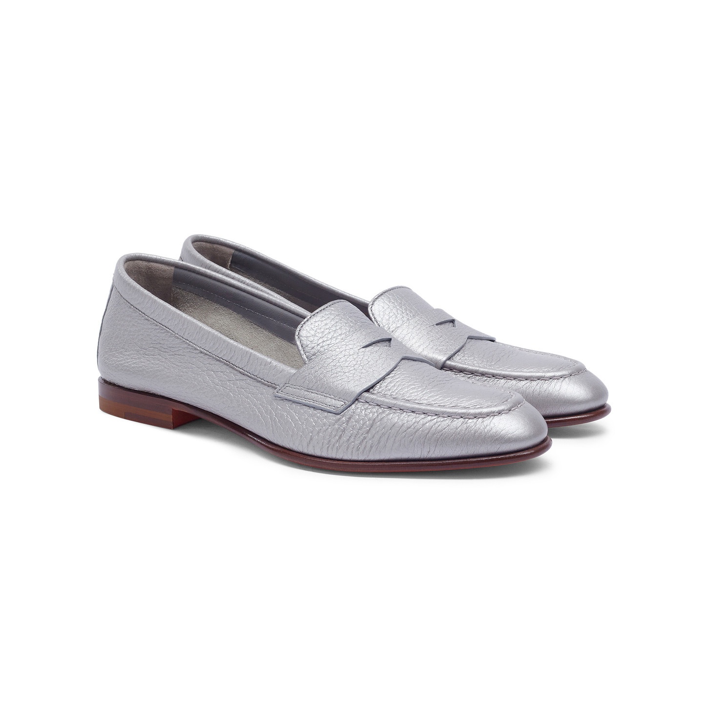 Women's silver tumbled leather penny loafer - 3
