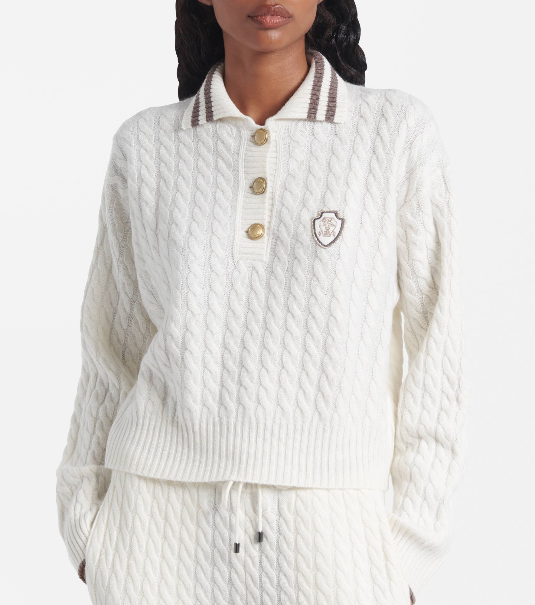 Logo cable-knit cashmere polo sweater - 5