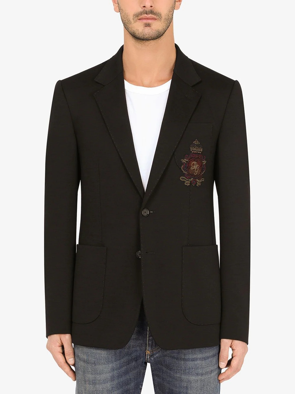 appliqué virgin wool-blend blazer - 3