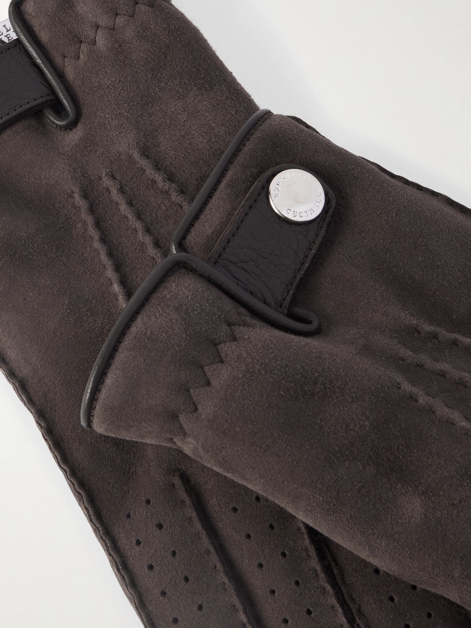 Leather-Trimmed Suede Gloves Brown - 2