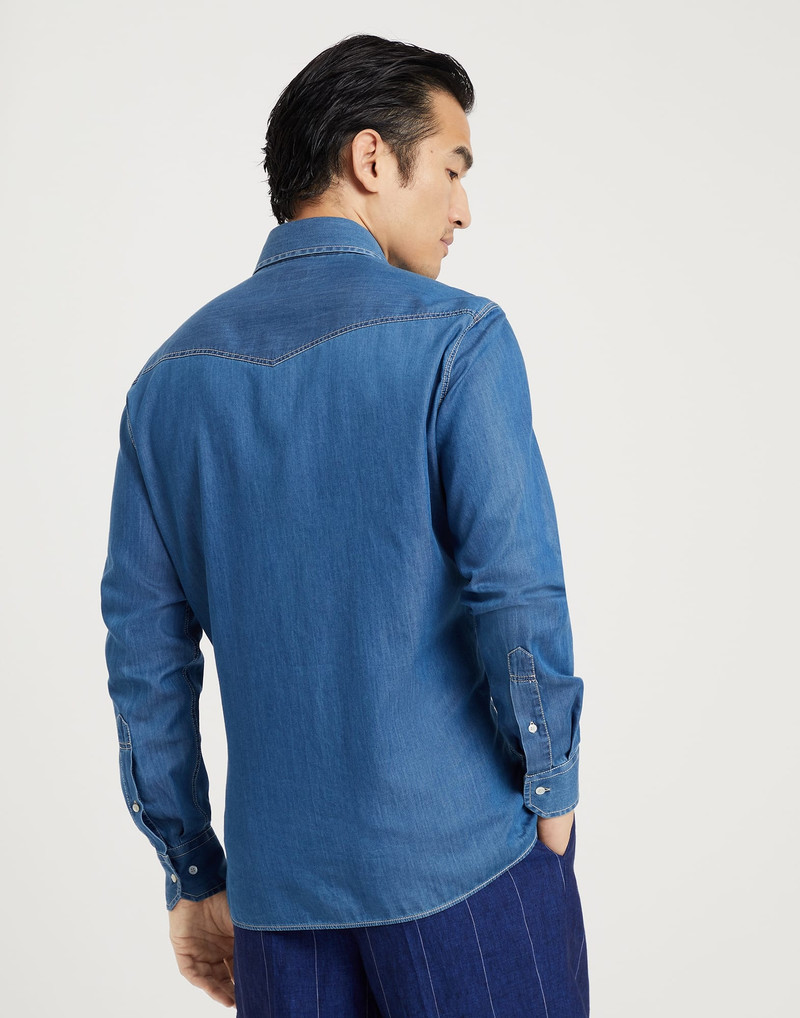 Brunello Cucinelli Lightweight denim easy fit western shirt outlook