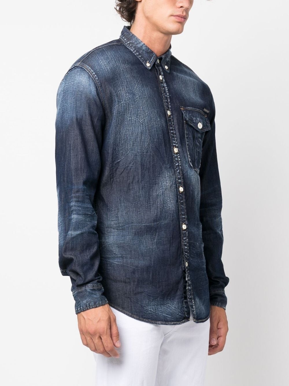 logo-plaque denim shirt - 3